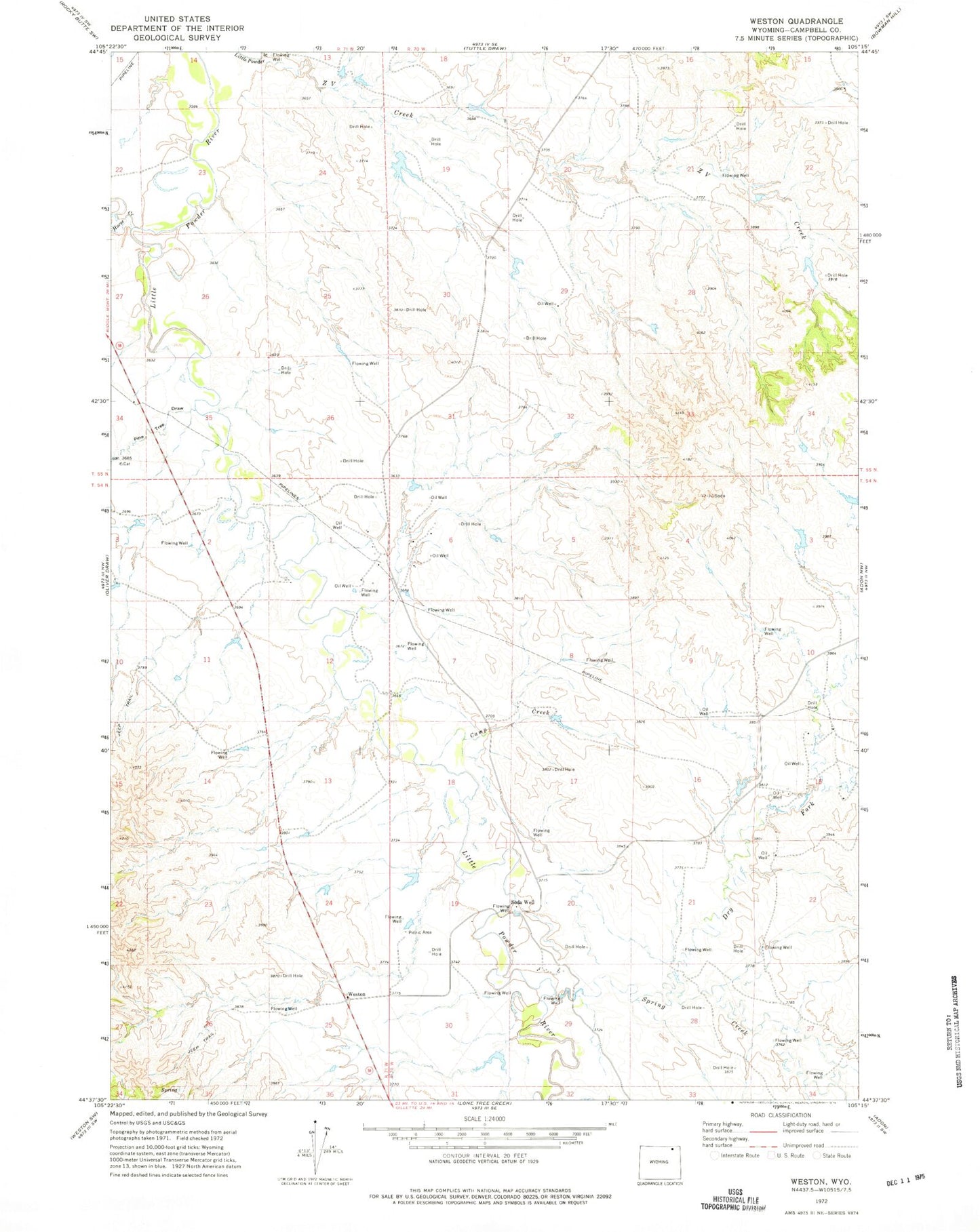 Classic USGS Weston Wyoming 7.5'x7.5' Topo Map Image