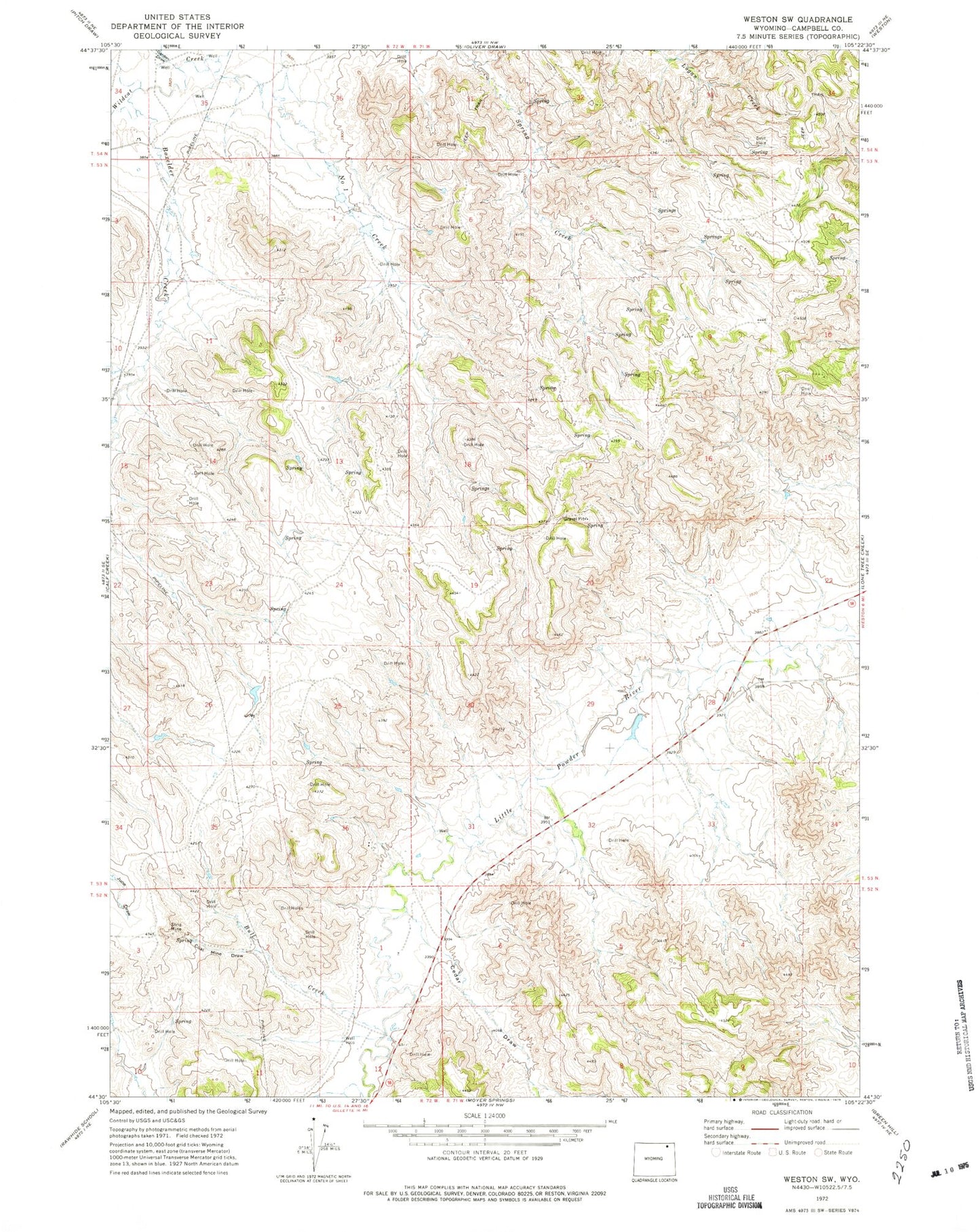 Classic USGS Weston SW Wyoming 7.5'x7.5' Topo Map Image
