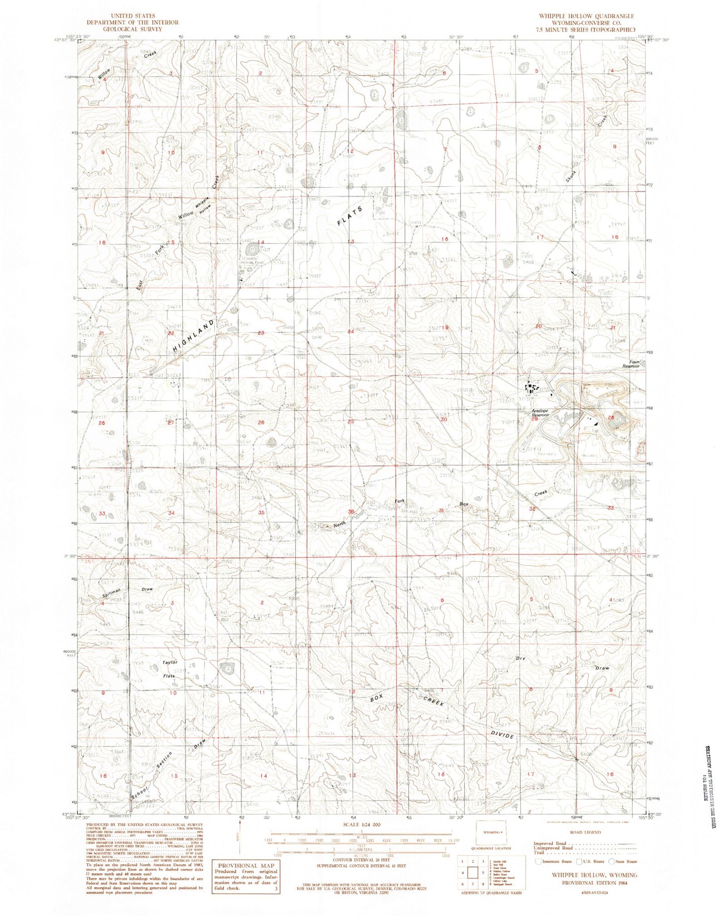Classic USGS Whipple Hollow Wyoming 7.5'x7.5' Topo Map Image