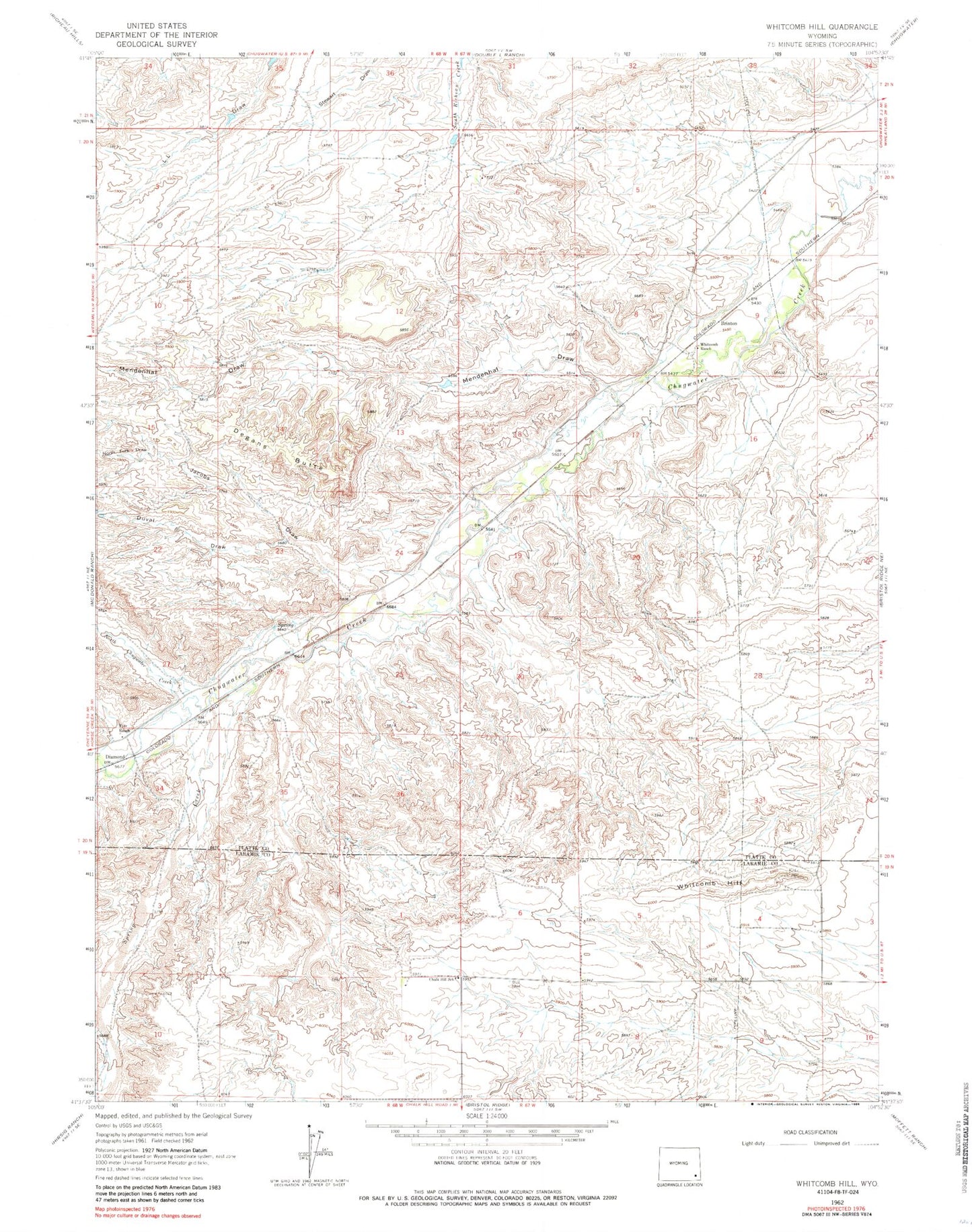 Classic USGS Whitcomb Hill Wyoming 7.5'x7.5' Topo Map Image