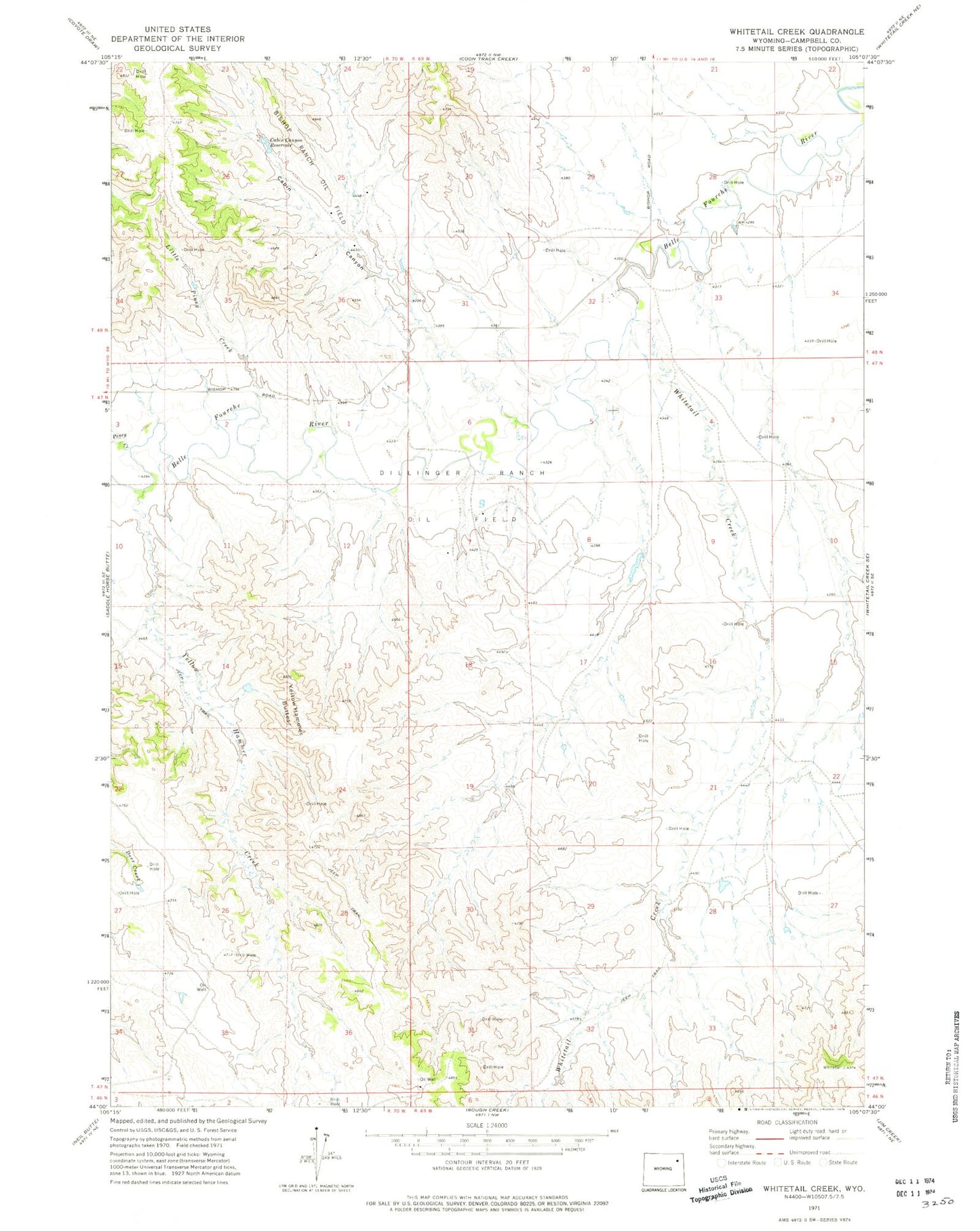 Classic USGS Whitetail Creek Wyoming 7.5'x7.5' Topo Map Image