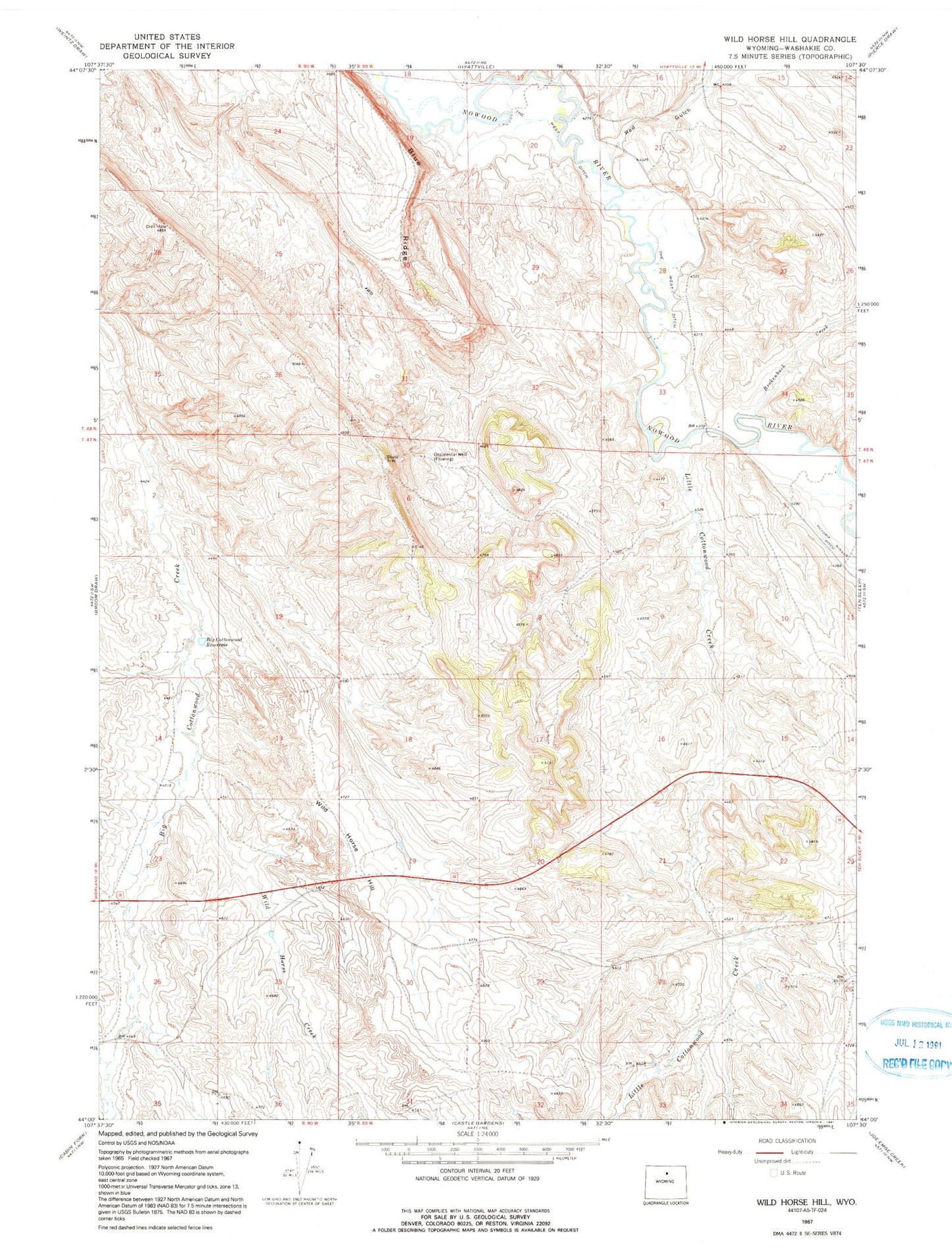 Classic USGS Wild Horse Hill Wyoming 7.5'x7.5' Topo Map Image