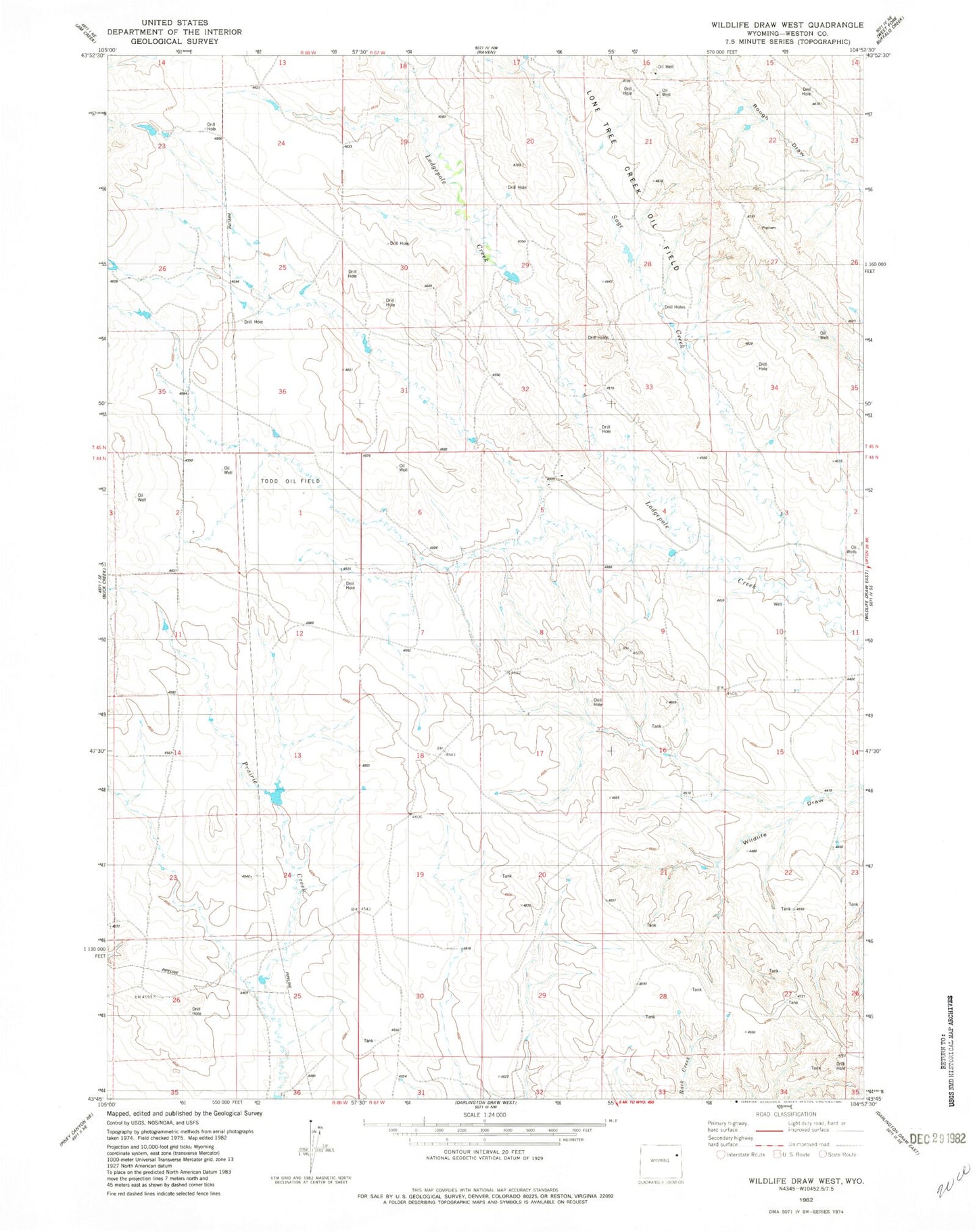 Classic USGS Wildlife Draw West Wyoming 7.5'x7.5' Topo Map Image