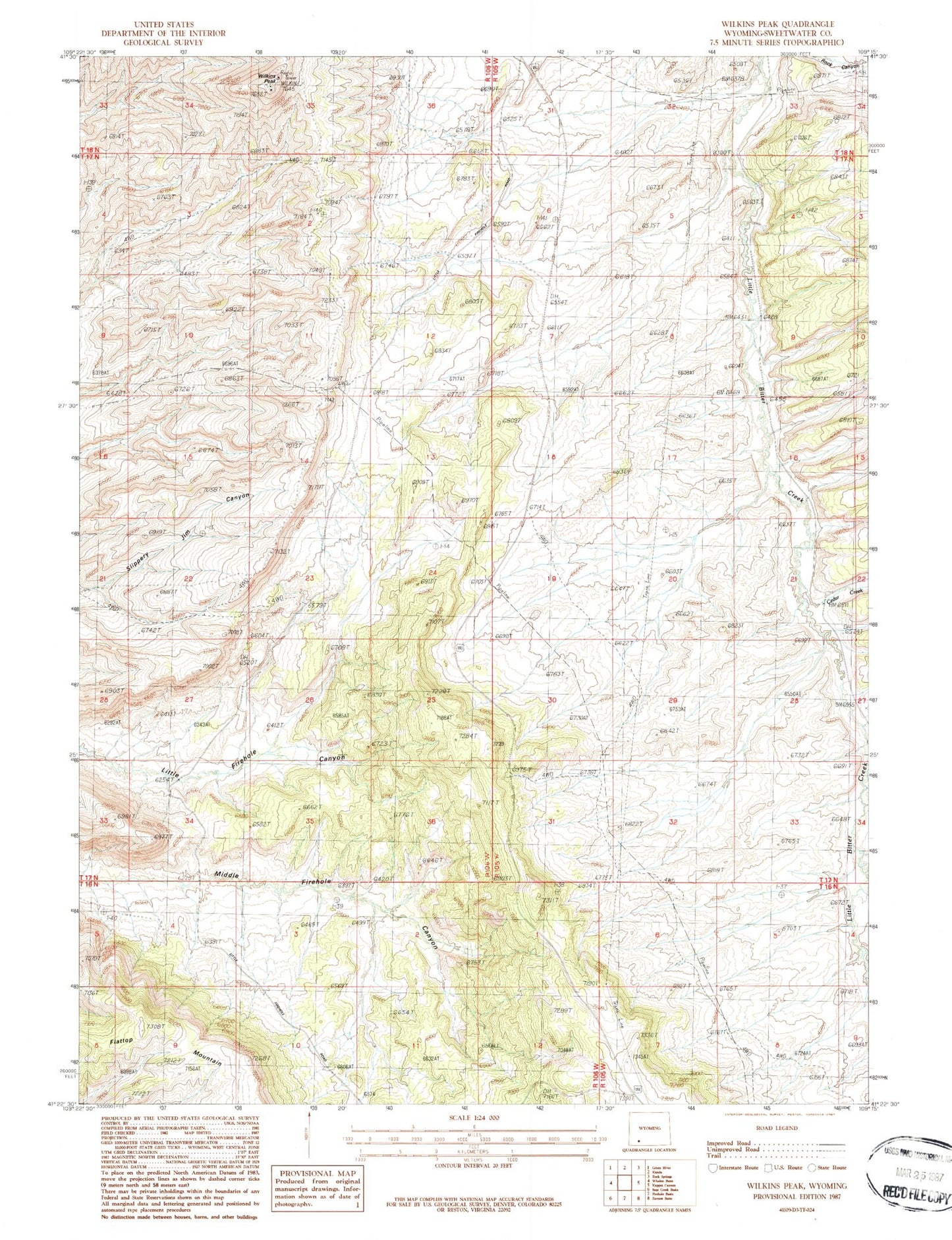 Classic USGS Wilkins Peak Wyoming 7.5'x7.5' Topo Map Image