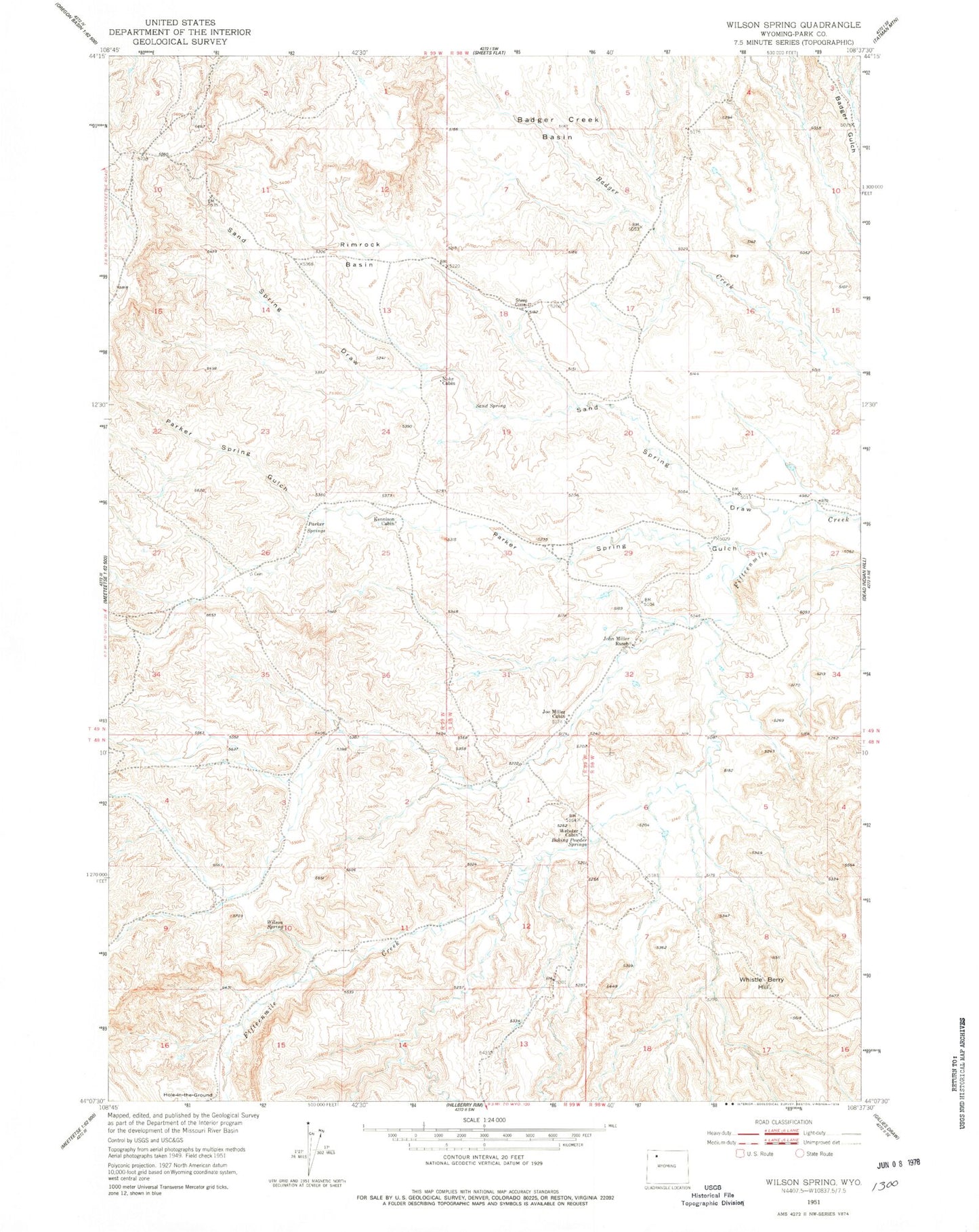 Classic USGS Wilson Spring Wyoming 7.5'x7.5' Topo Map Image