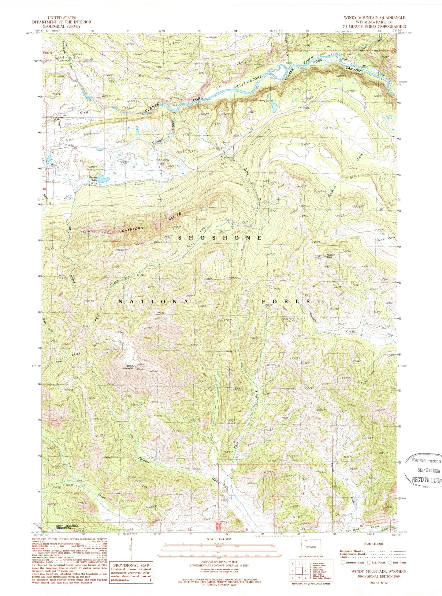 Classic USGS Windy Mountain Wyoming 7.5'x7.5' Topo Map Image
