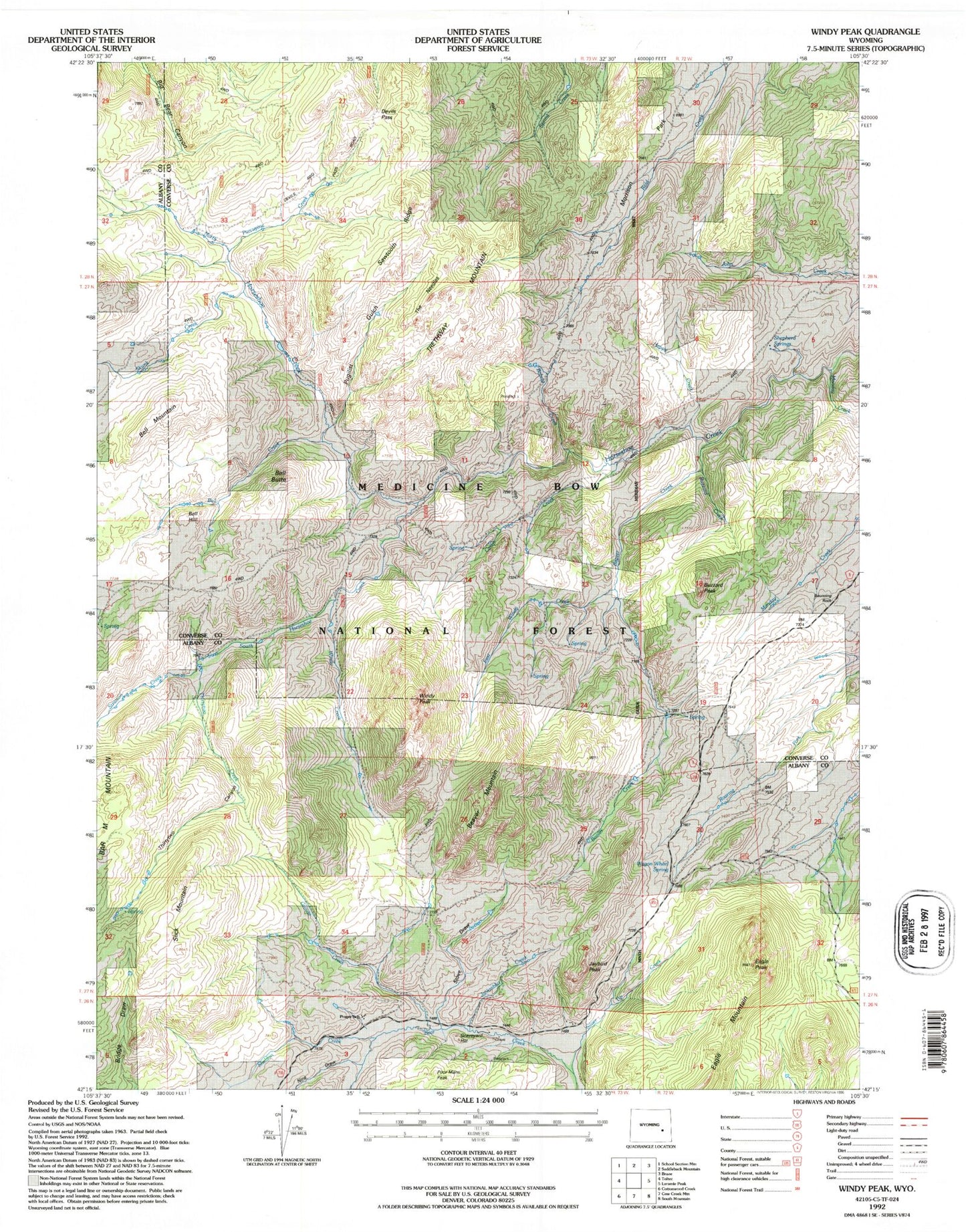 Classic USGS Windy Peak Wyoming 7.5'x7.5' Topo Map Image