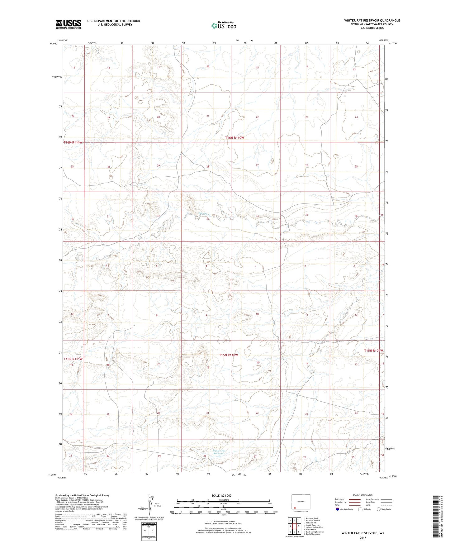 Winter Fat Reservoir Wyoming US Topo Map Image
