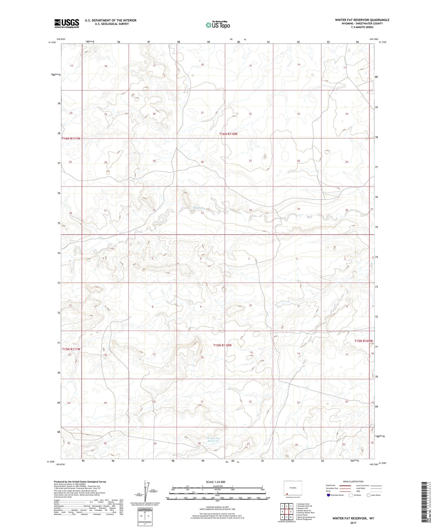 Winter Fat Reservoir Wyoming US Topo Map Image
