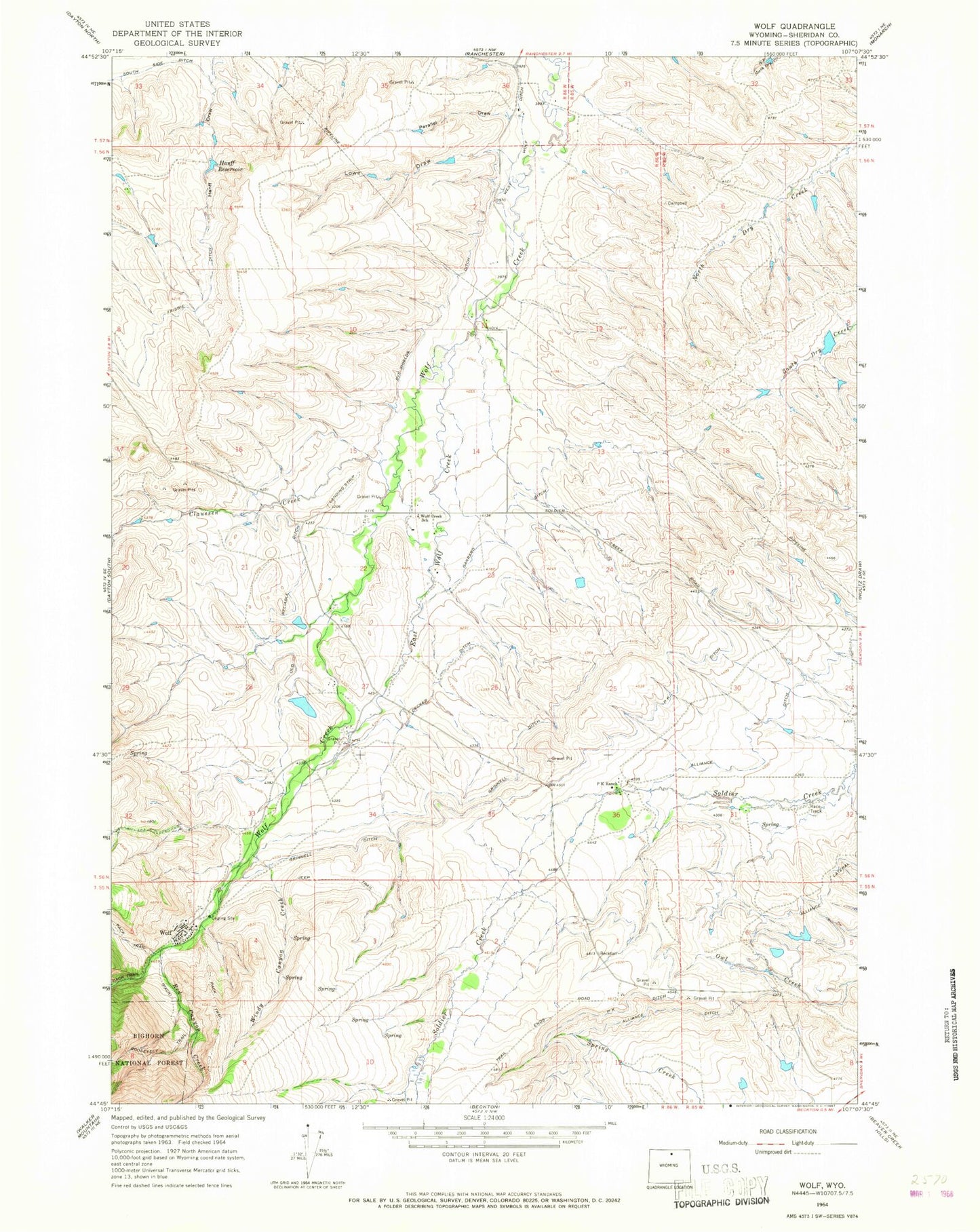Classic USGS Wolf Wyoming 7.5'x7.5' Topo Map Image