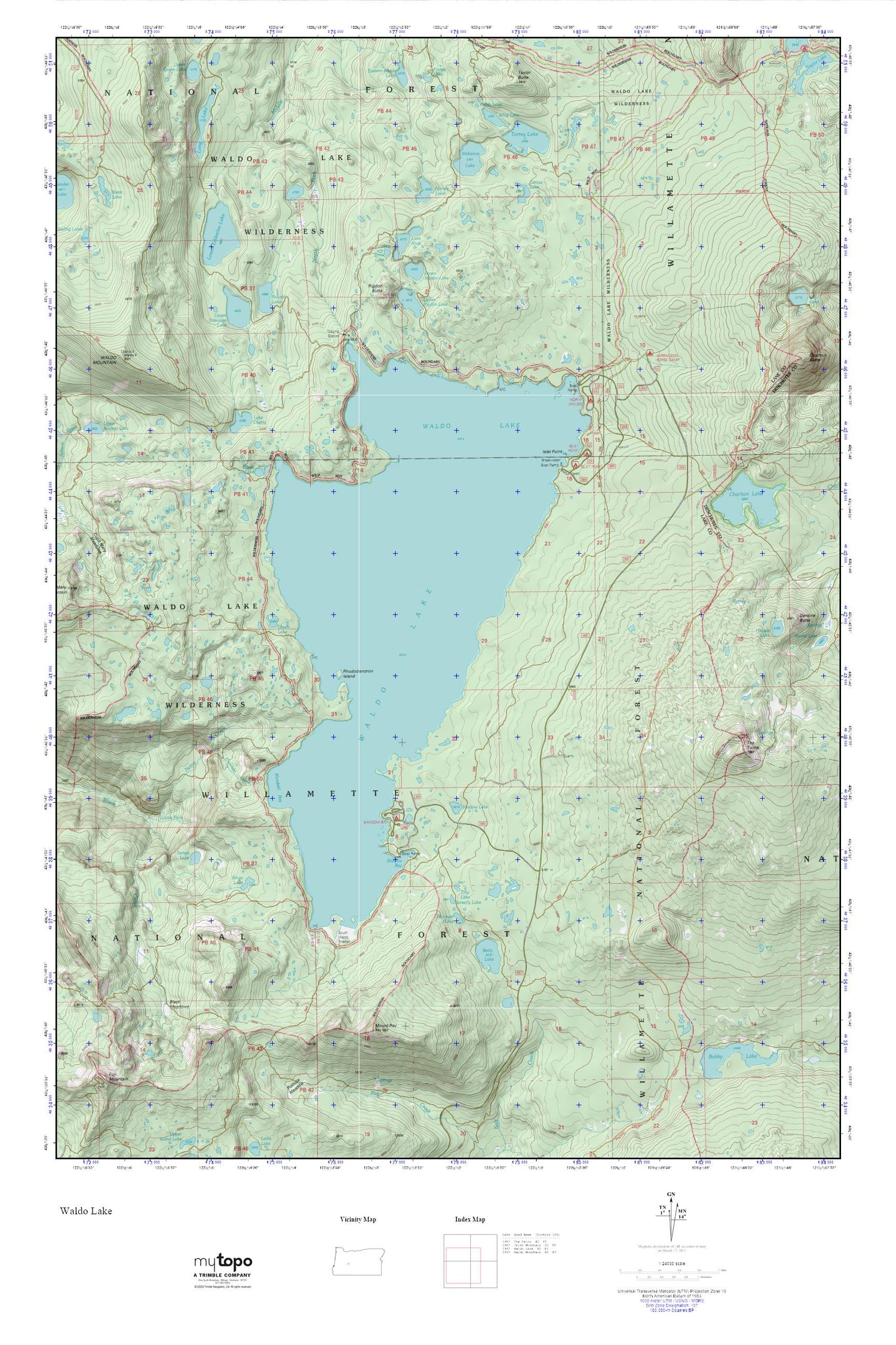 Waldo Lake MyTopo Explorer Series Map Image