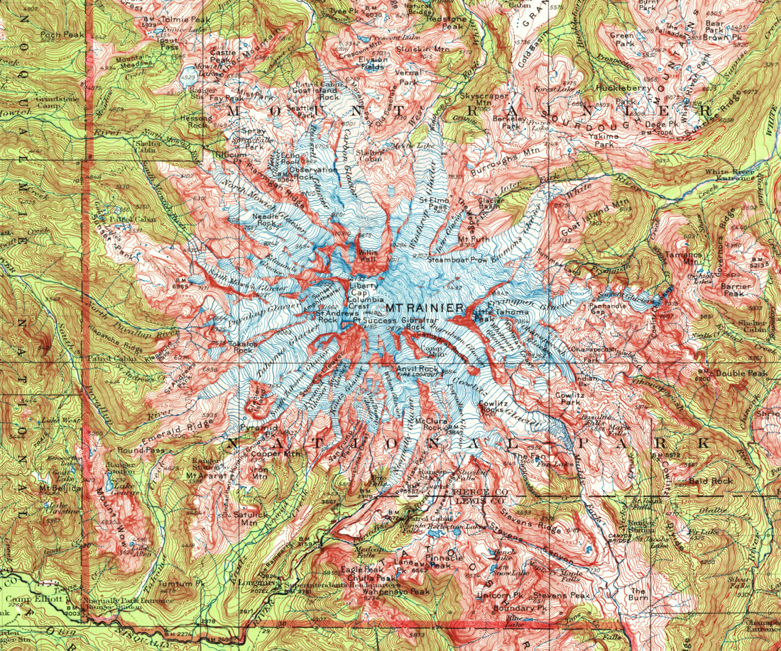 Historic 1924 Map of Mount Rainier