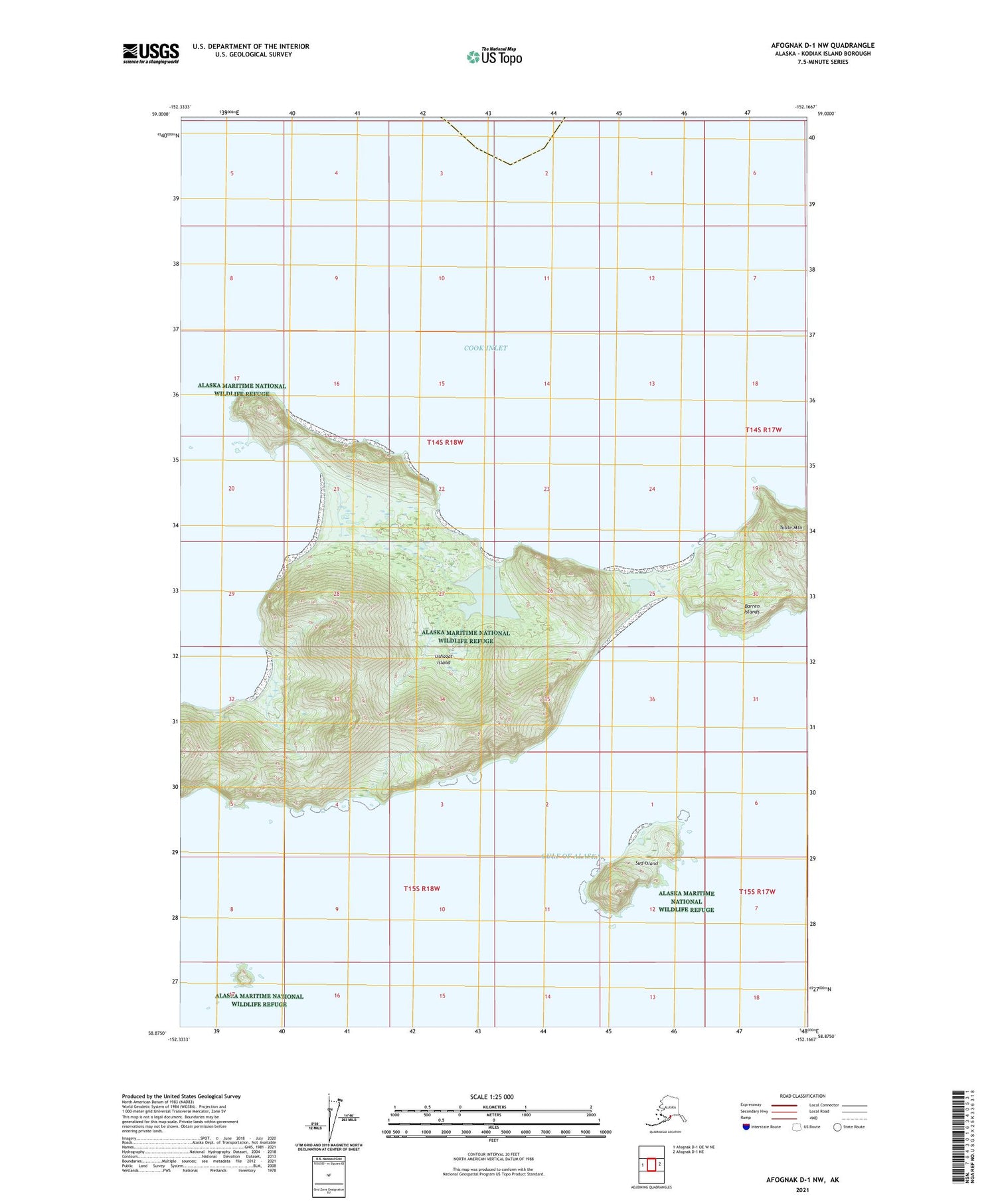 Afognak D-1 NW Alaska US Topo Map Image