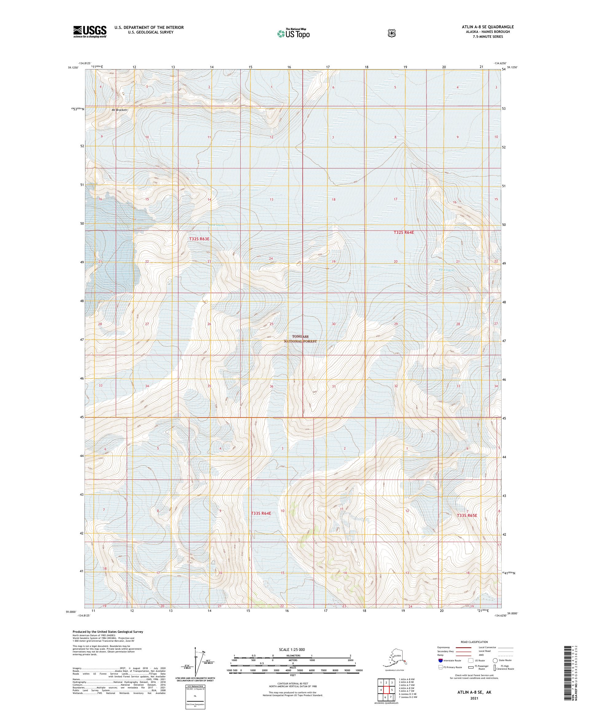 Atlin A-8 SE Alaska US Topo Map – MyTopo Map Store