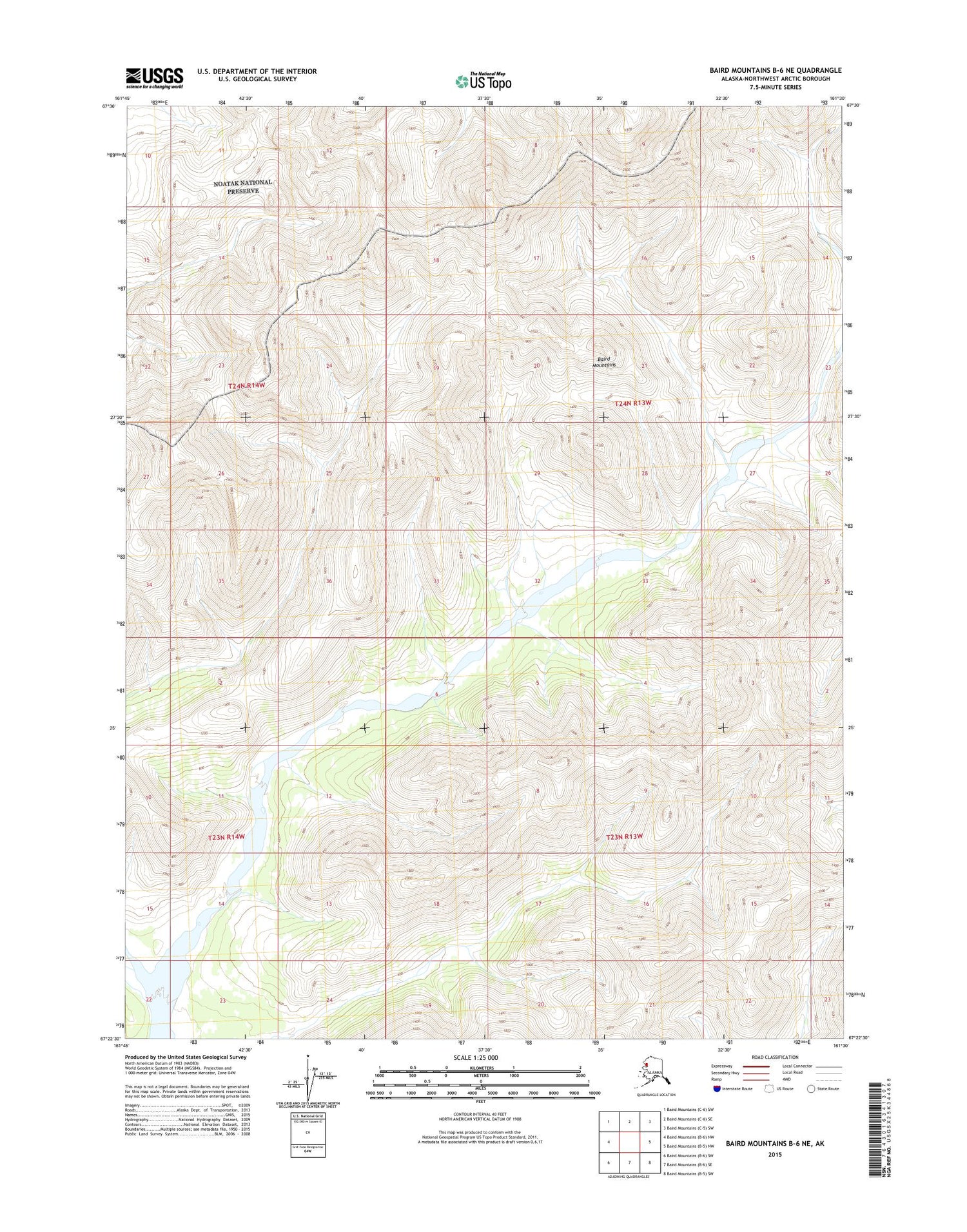 Baird Mountains B-6 NE Alaska US Topo Map Image