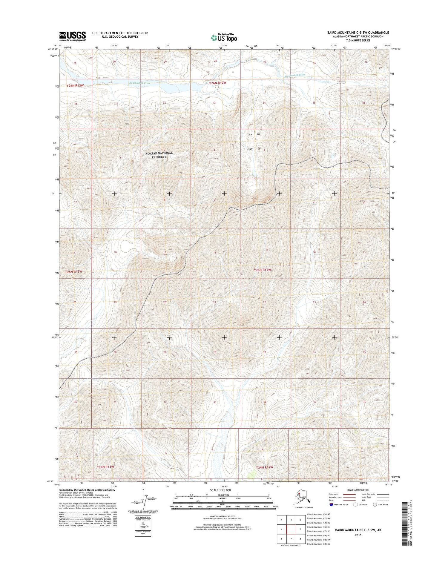 Baird Mountains C-5 SW Alaska US Topo Map Image