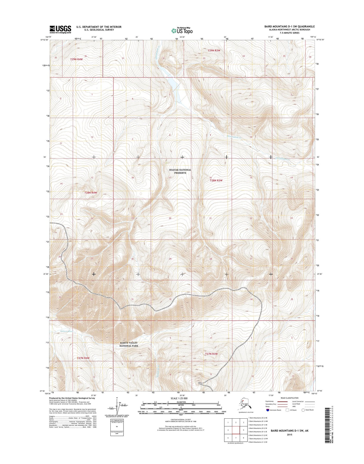 Baird Mountains D-1 SW Alaska US Topo Map Image