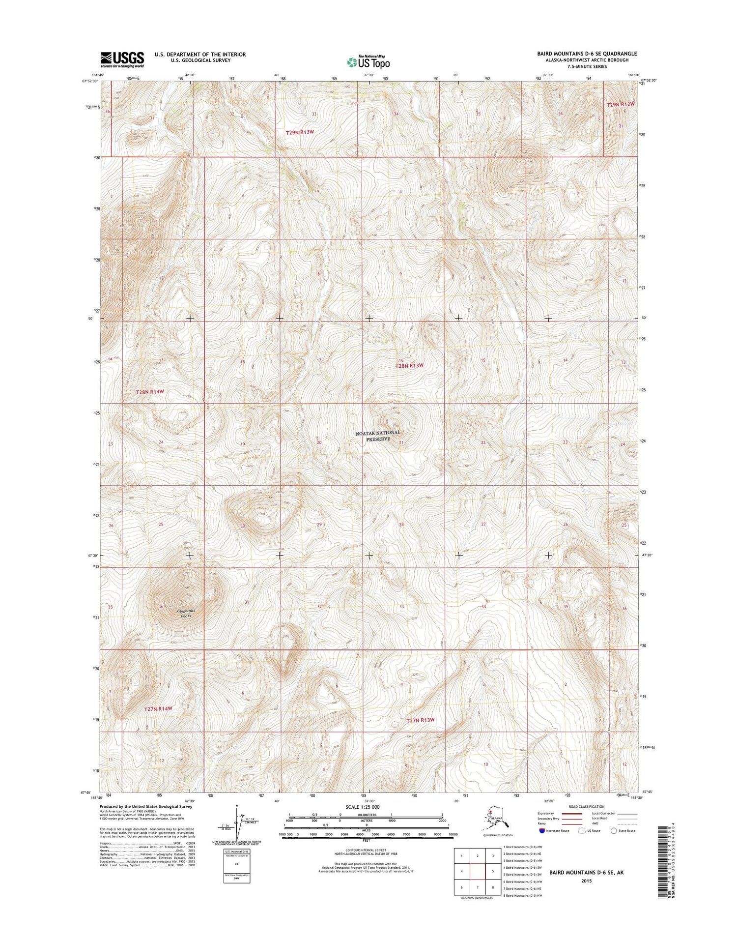 Baird Mountains D-6 SE Alaska US Topo Map Image