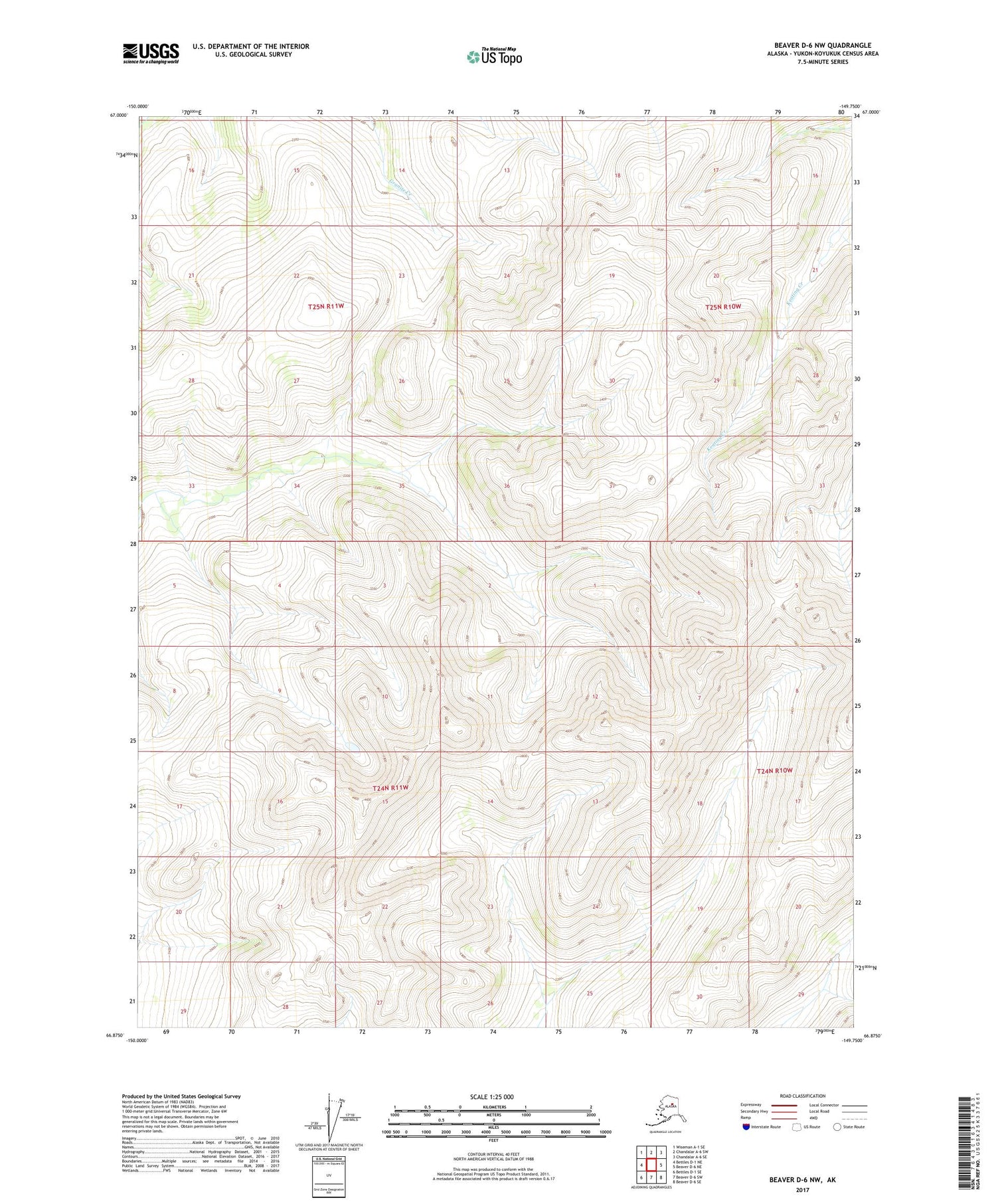 Beaver D-6 NW Alaska US Topo Map Image