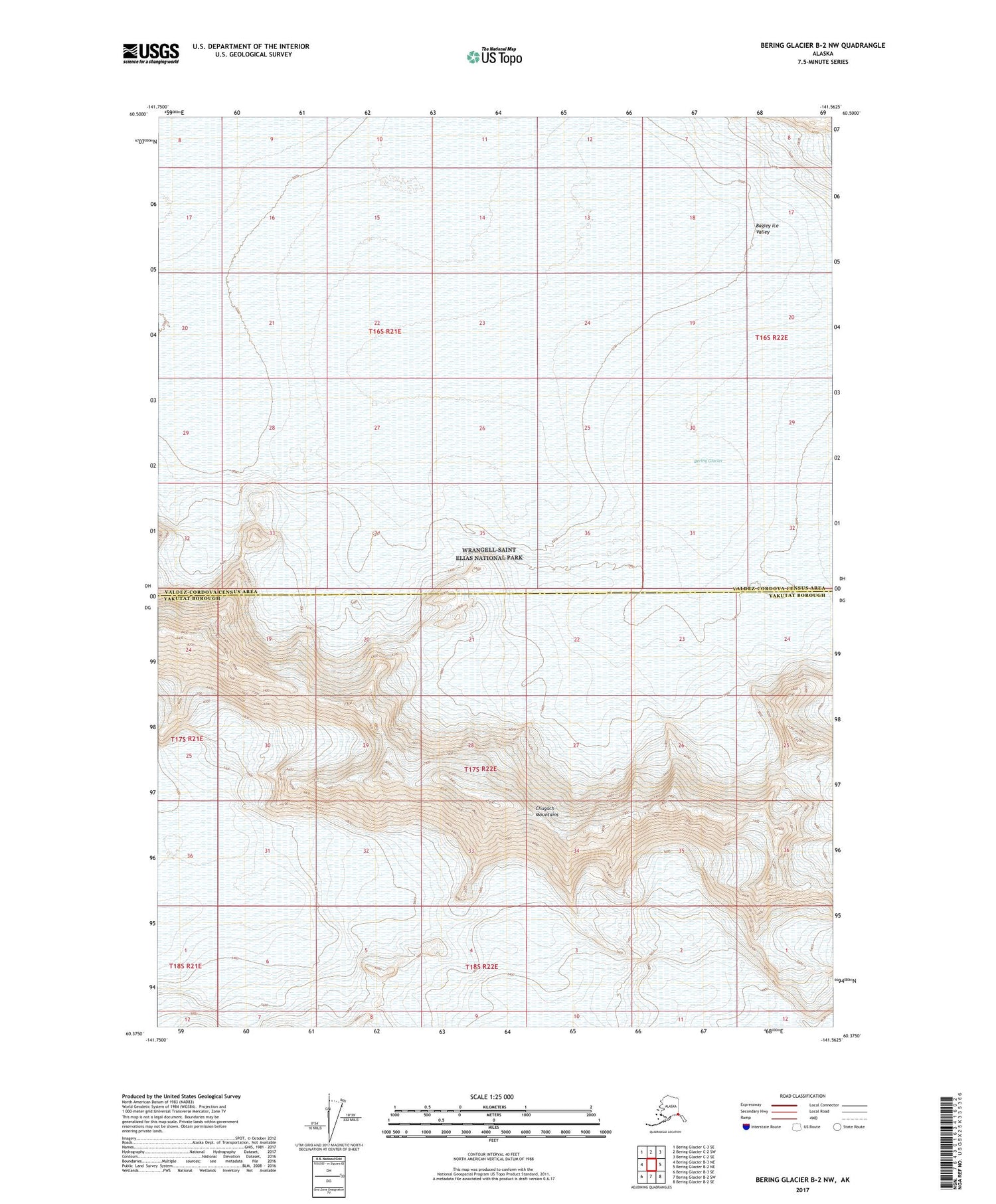 Bering Glacier B-2 NW Alaska US Topo Map Image