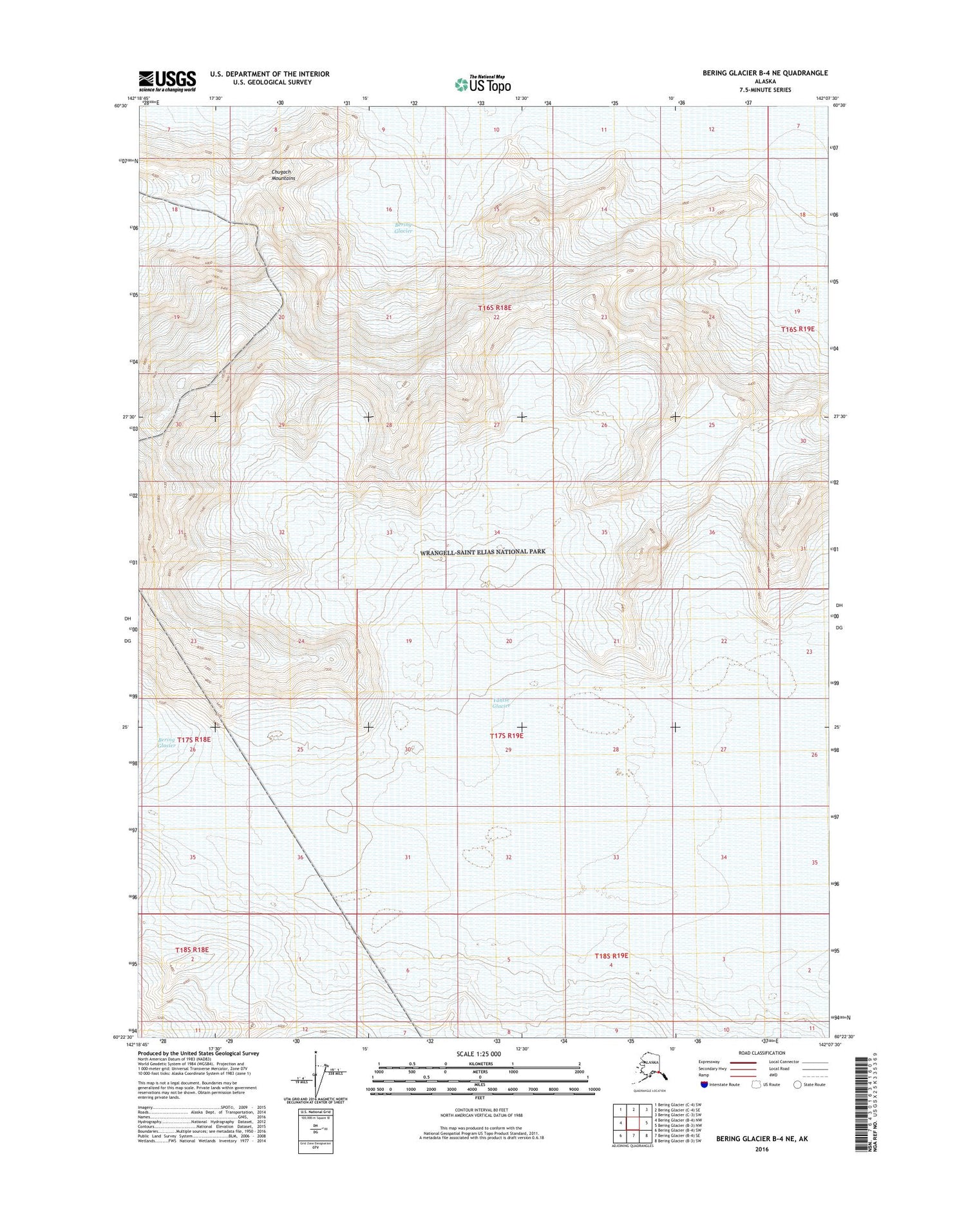 Bering Glacier B-4 NE Alaska US Topo Map Image