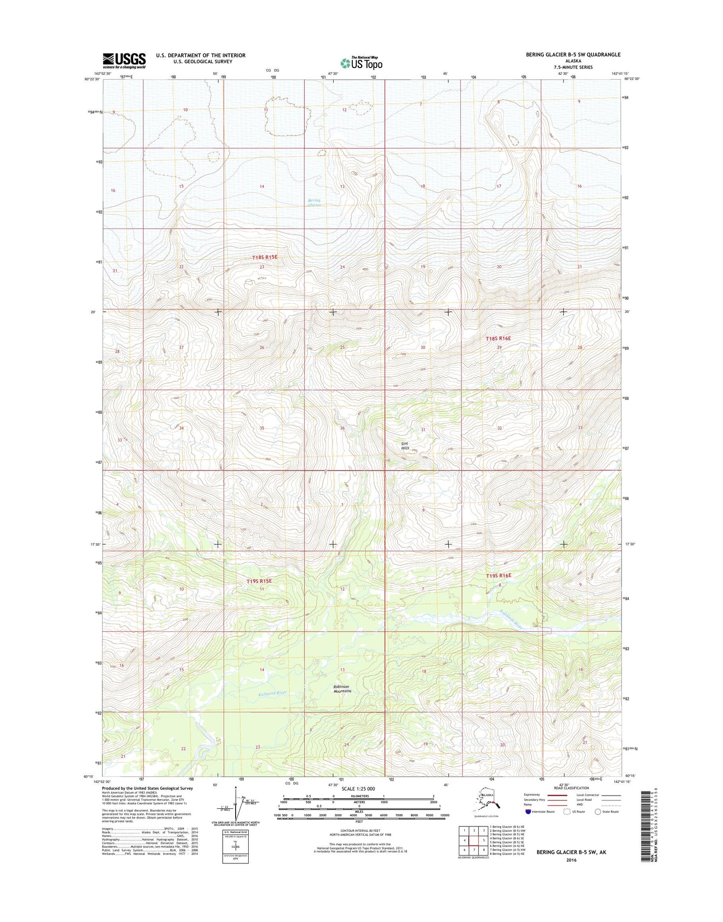 Bering Glacier B-5 SW Alaska US Topo Map Image