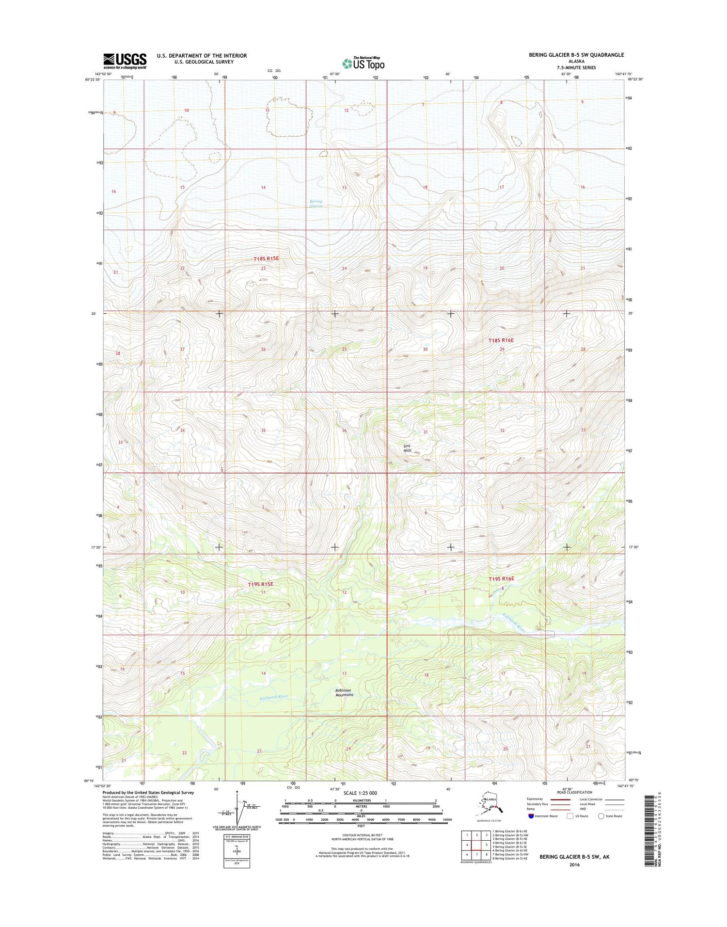 Bering Glacier B-5 SW Alaska US Topo Map Image