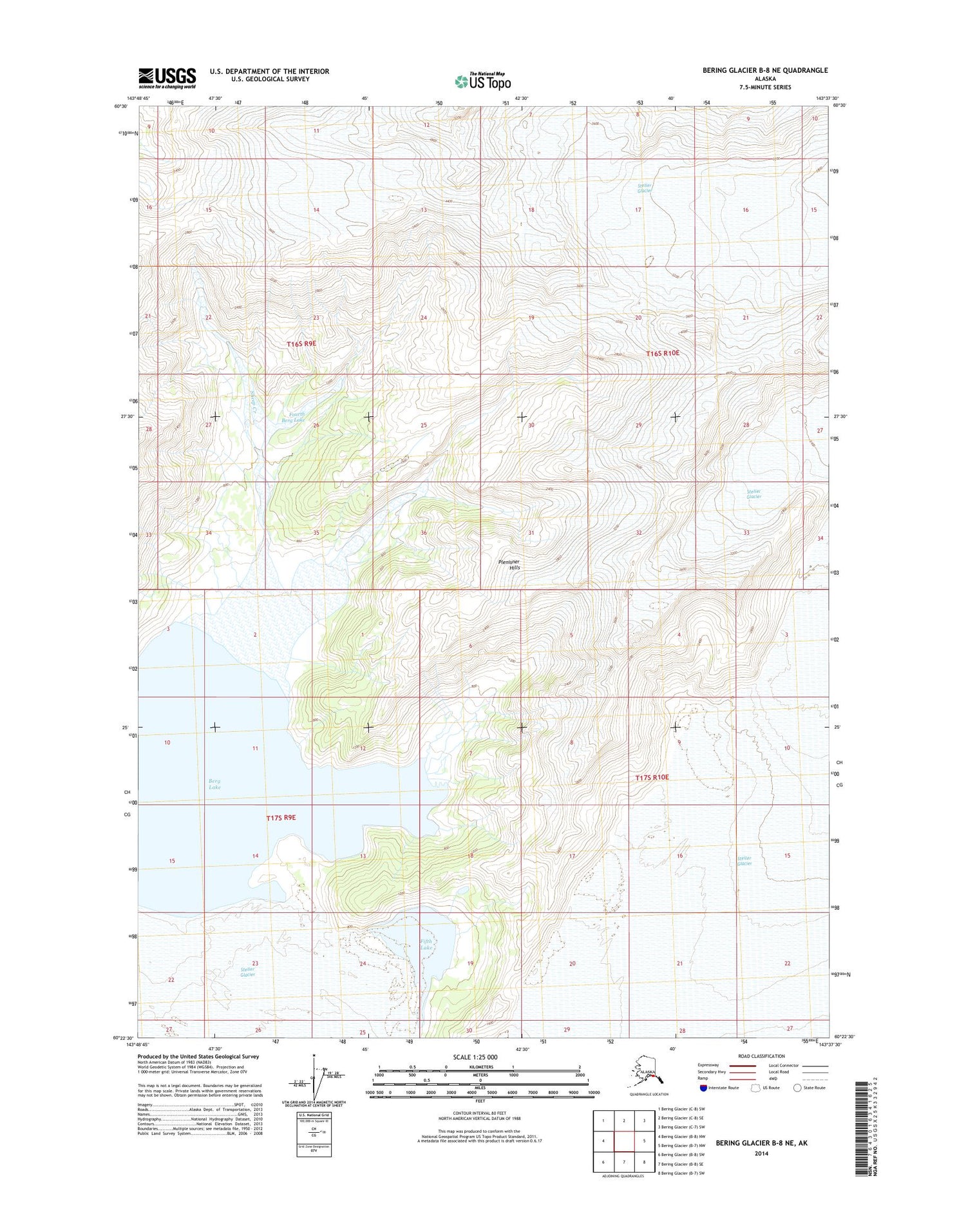Bering Glacier B-8 NE Alaska US Topo Map Image