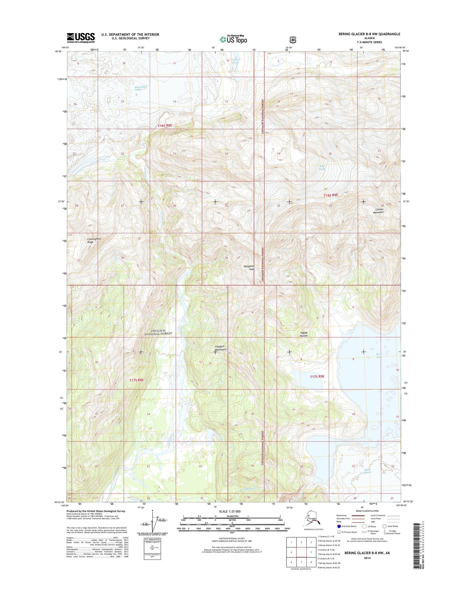Bering Glacier B-8 NW Alaska US Topo Map Image