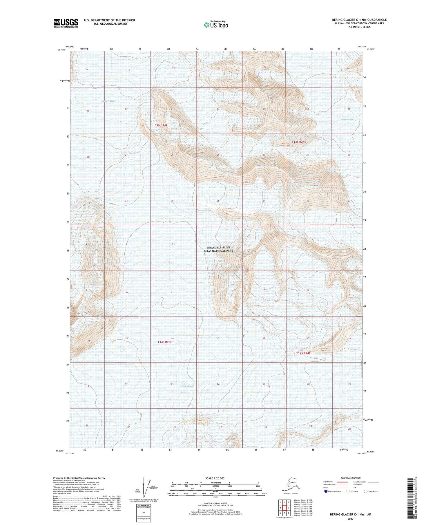 Bering Glacier C-1 NW Alaska US Topo Map Image
