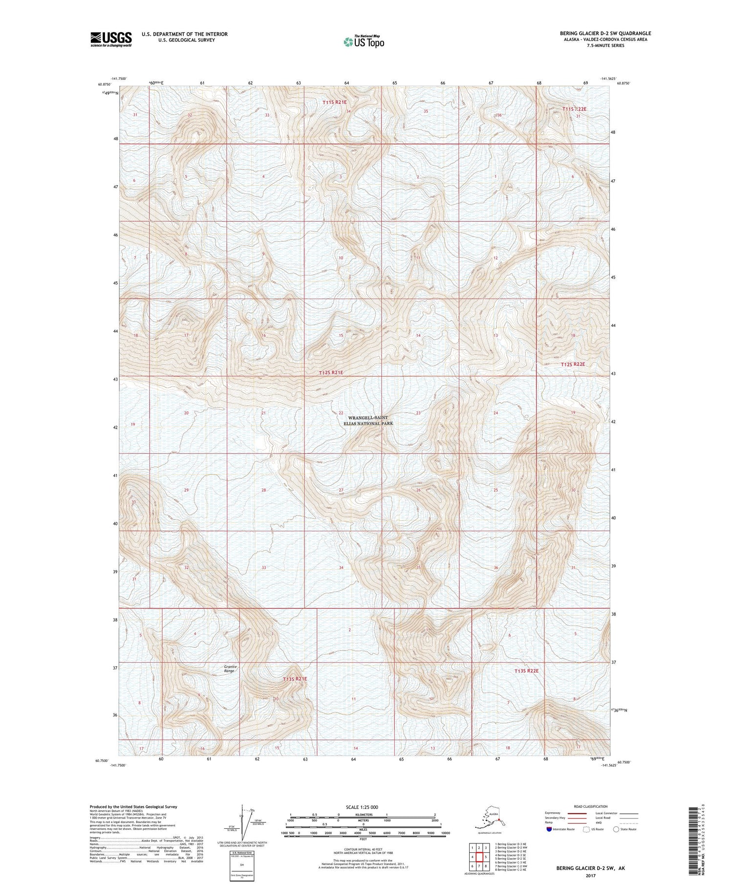 Bering Glacier D-2 SW Alaska US Topo Map Image
