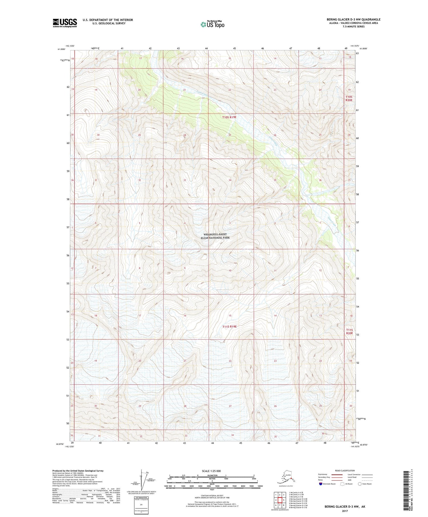 Bering Glacier D-3 NW Alaska US Topo Map Image