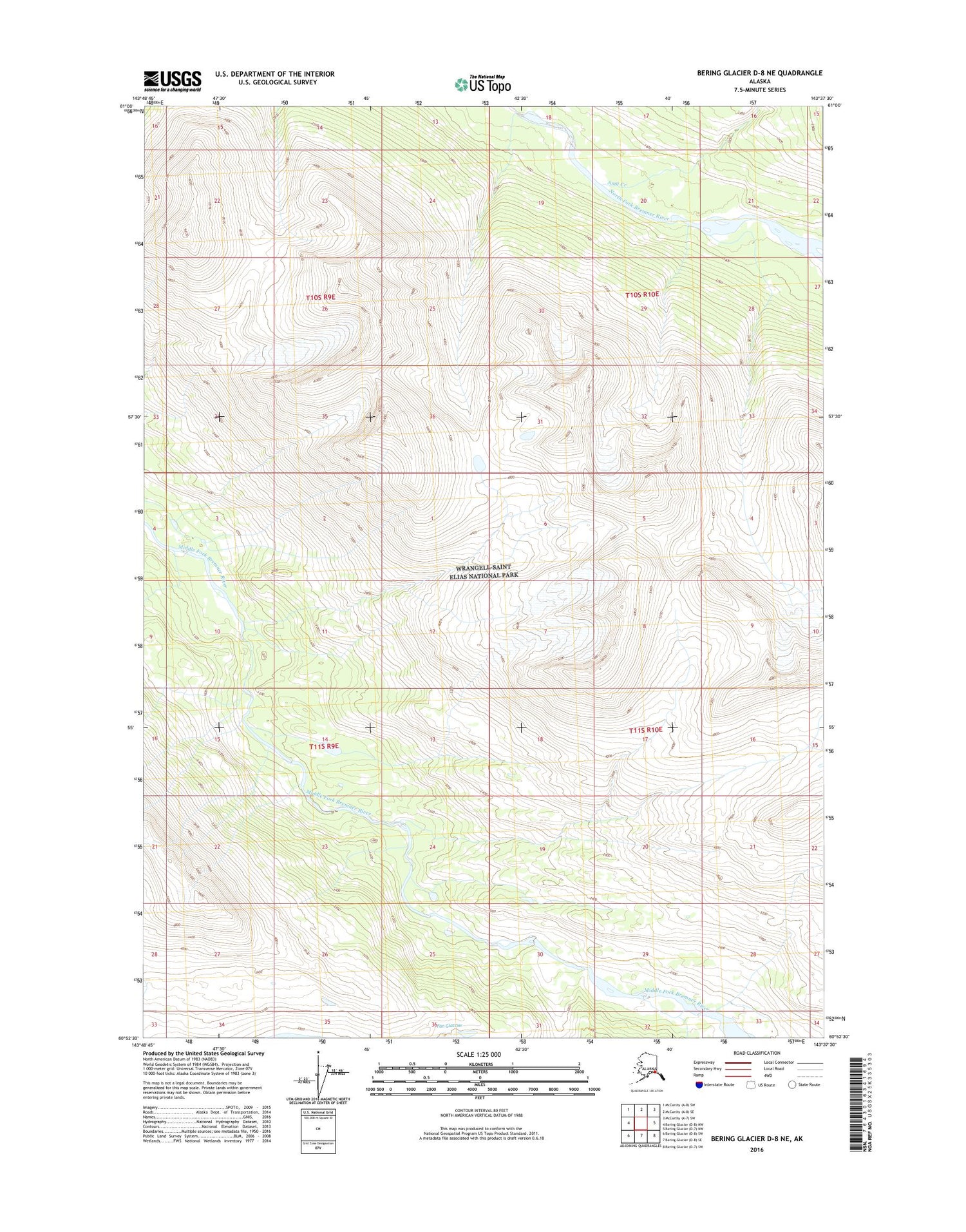 Bering Glacier D-8 NE Alaska US Topo Map Image