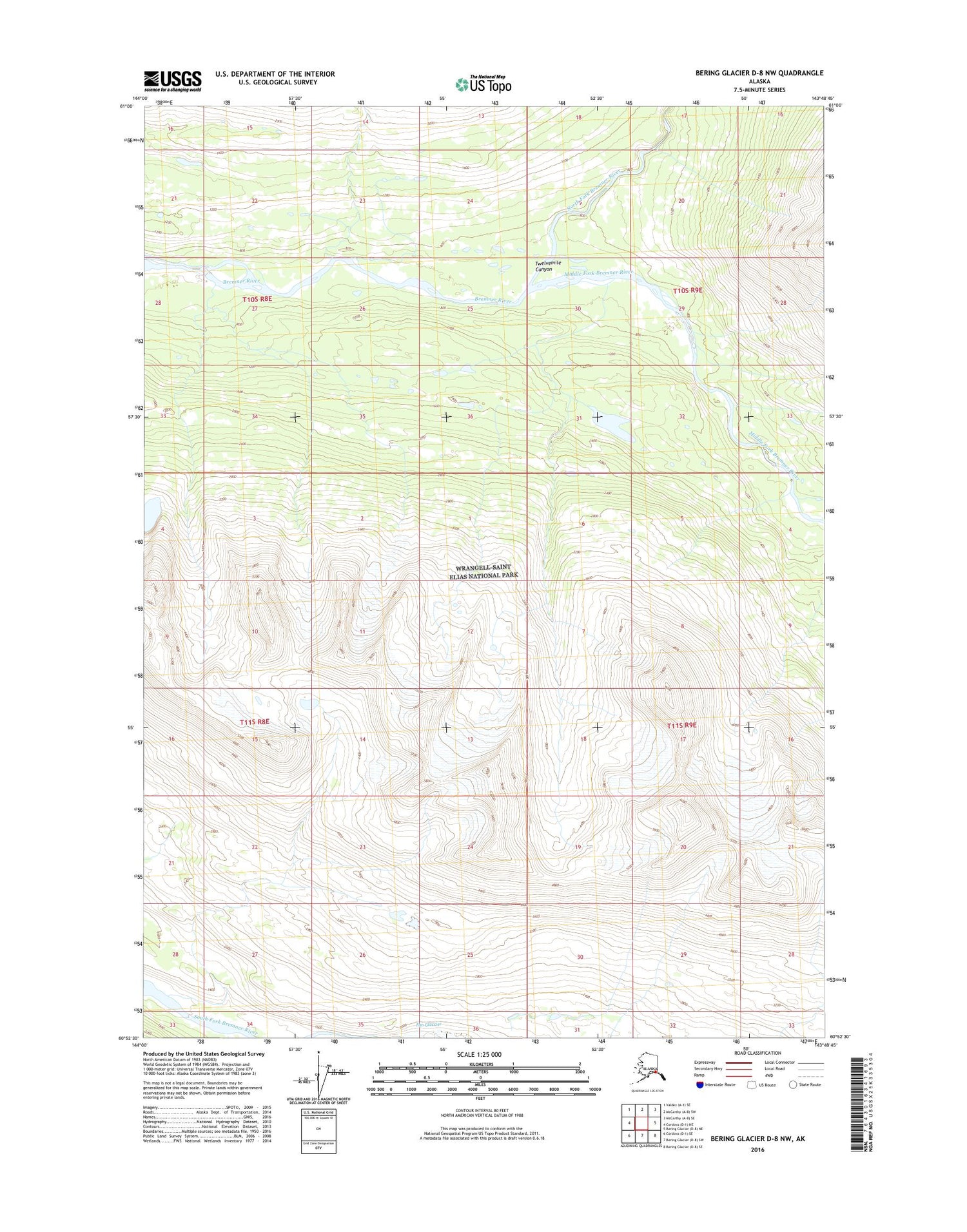 Bering Glacier D-8 NW Alaska US Topo Map Image