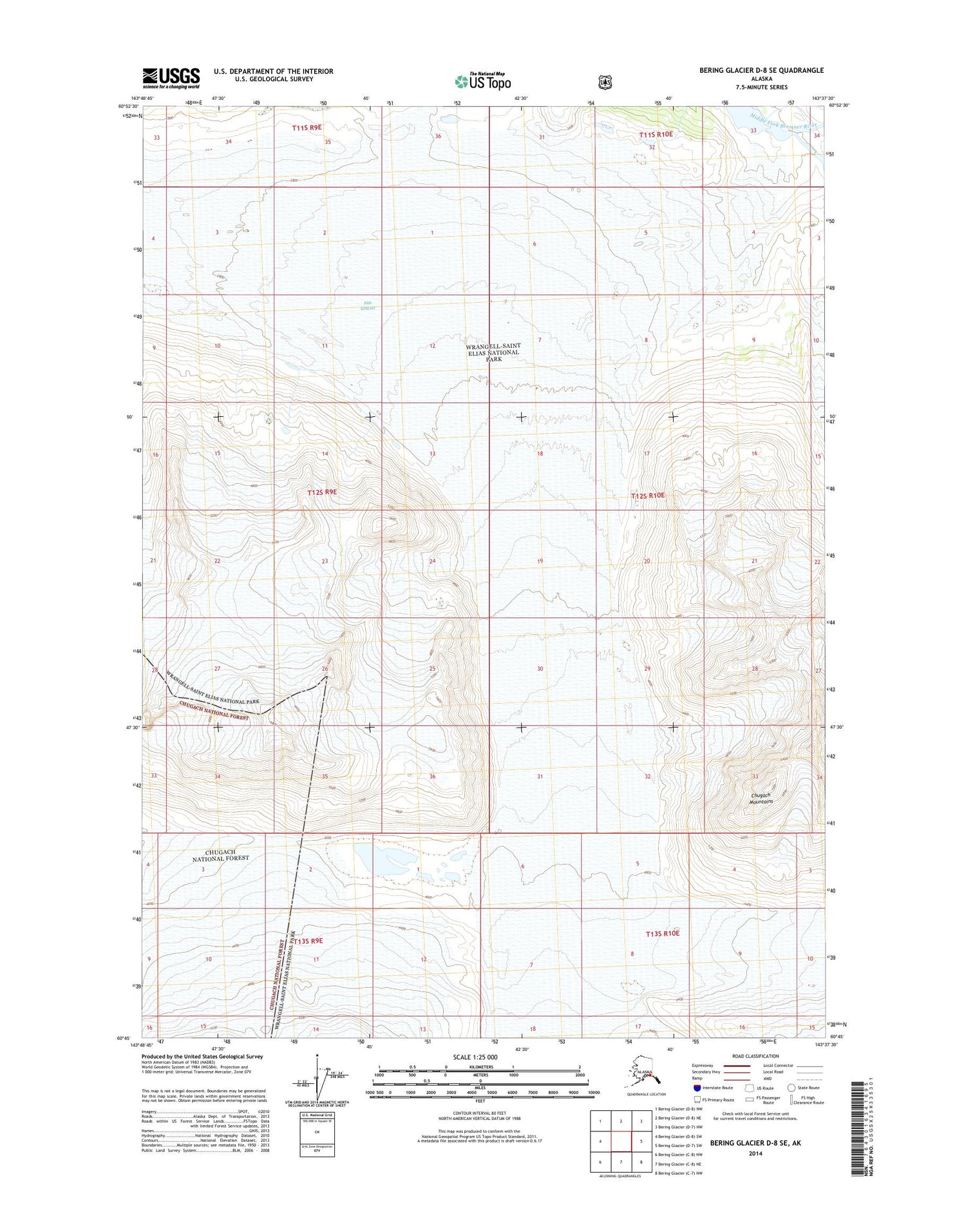 Bering Glacier D-8 SE Alaska US Topo Map Image