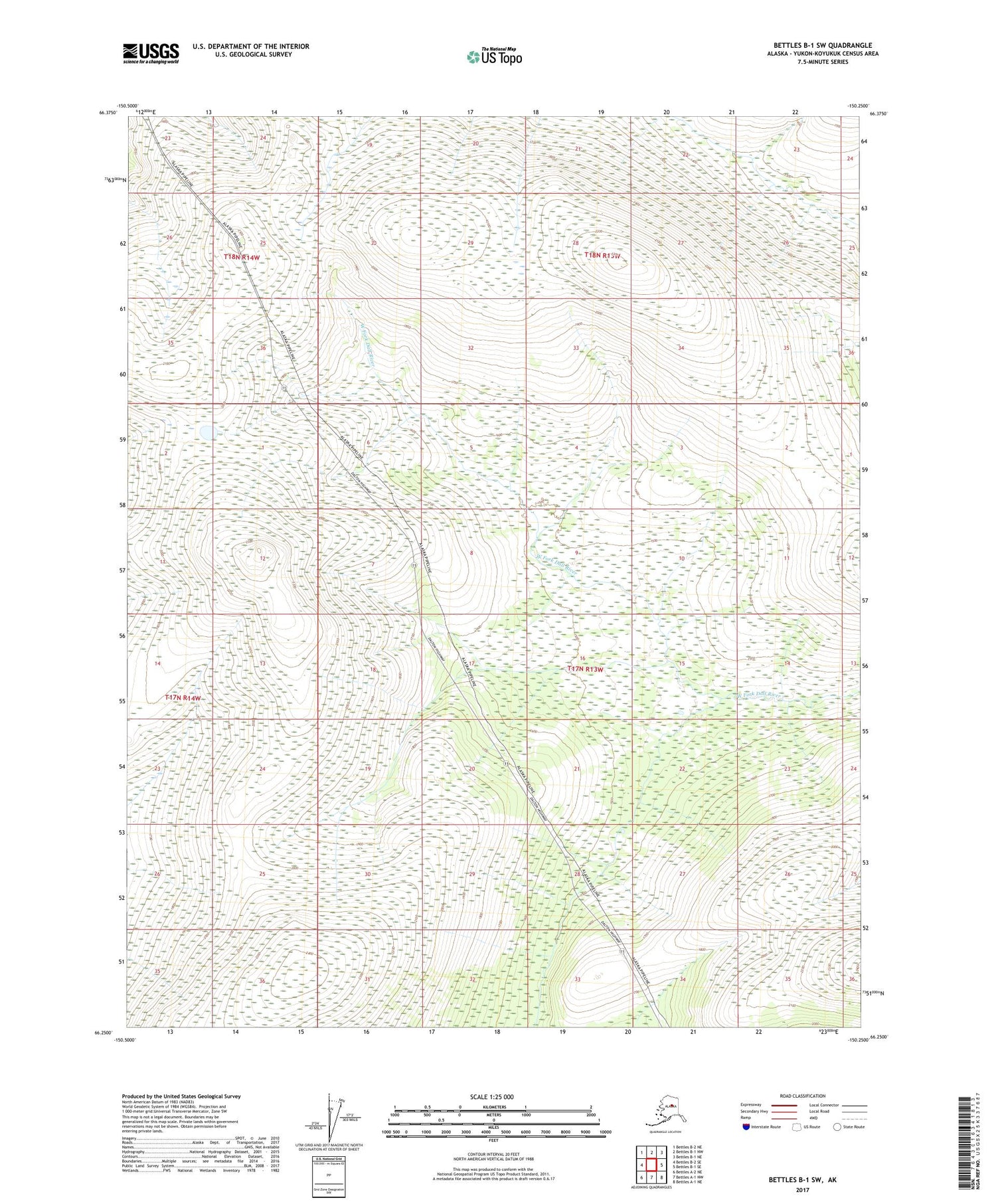 Bettles B-1 SW Alaska US Topo Map Image