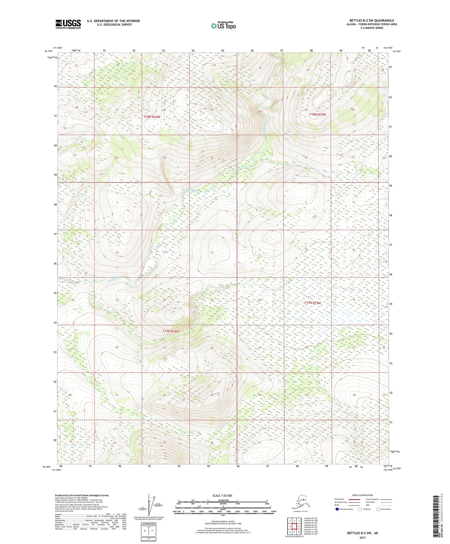 Bettles B-2 SW Alaska US Topo Map Image
