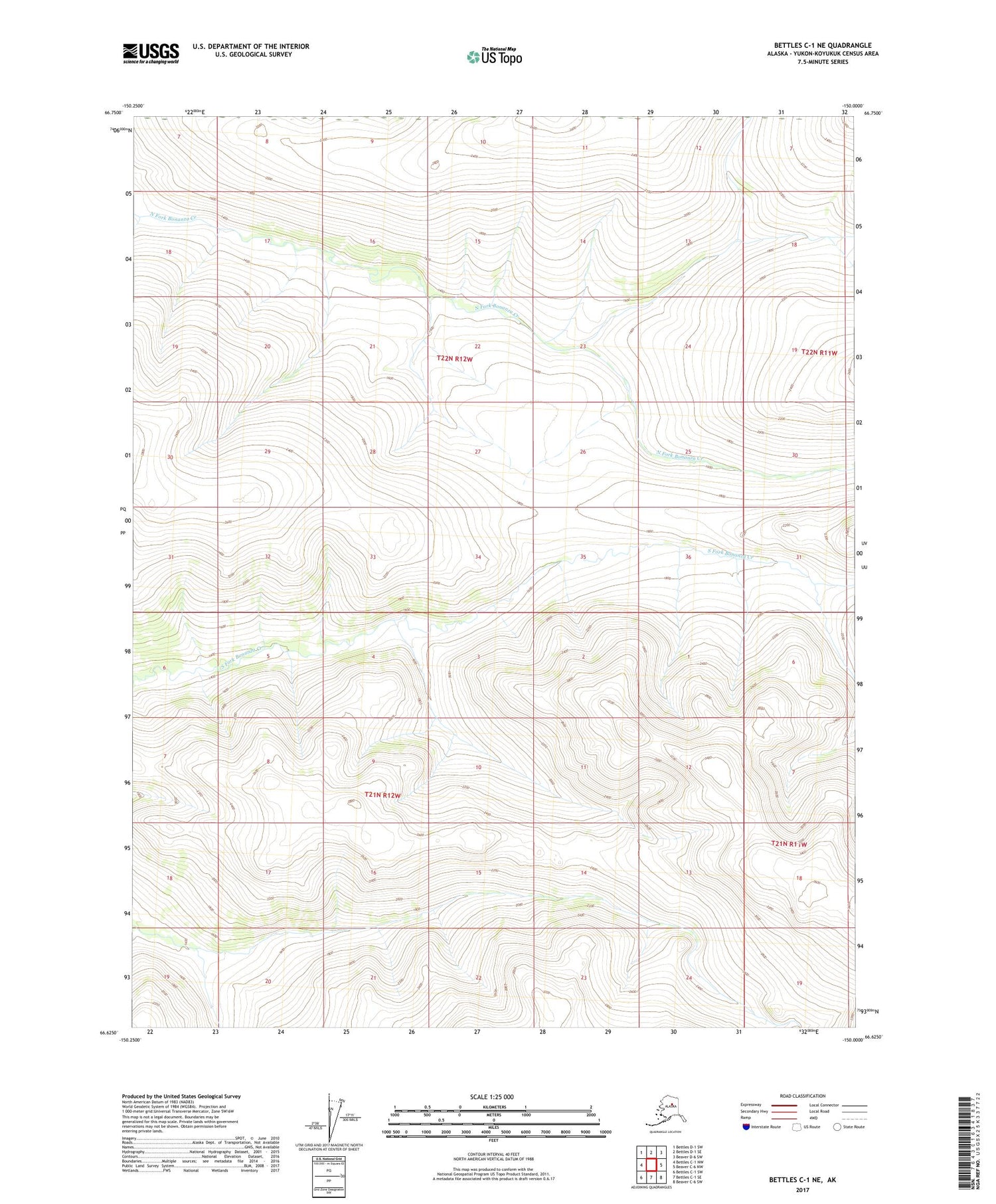 Bettles C-1 NE Alaska US Topo Map Image