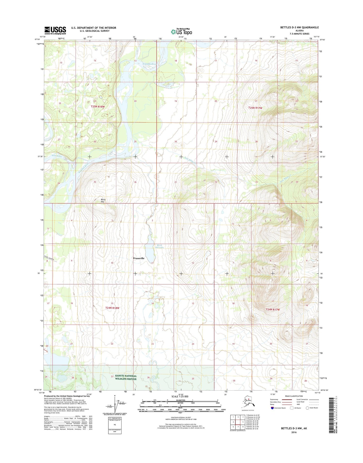 Bettles D-3 NW Alaska US Topo Map Image