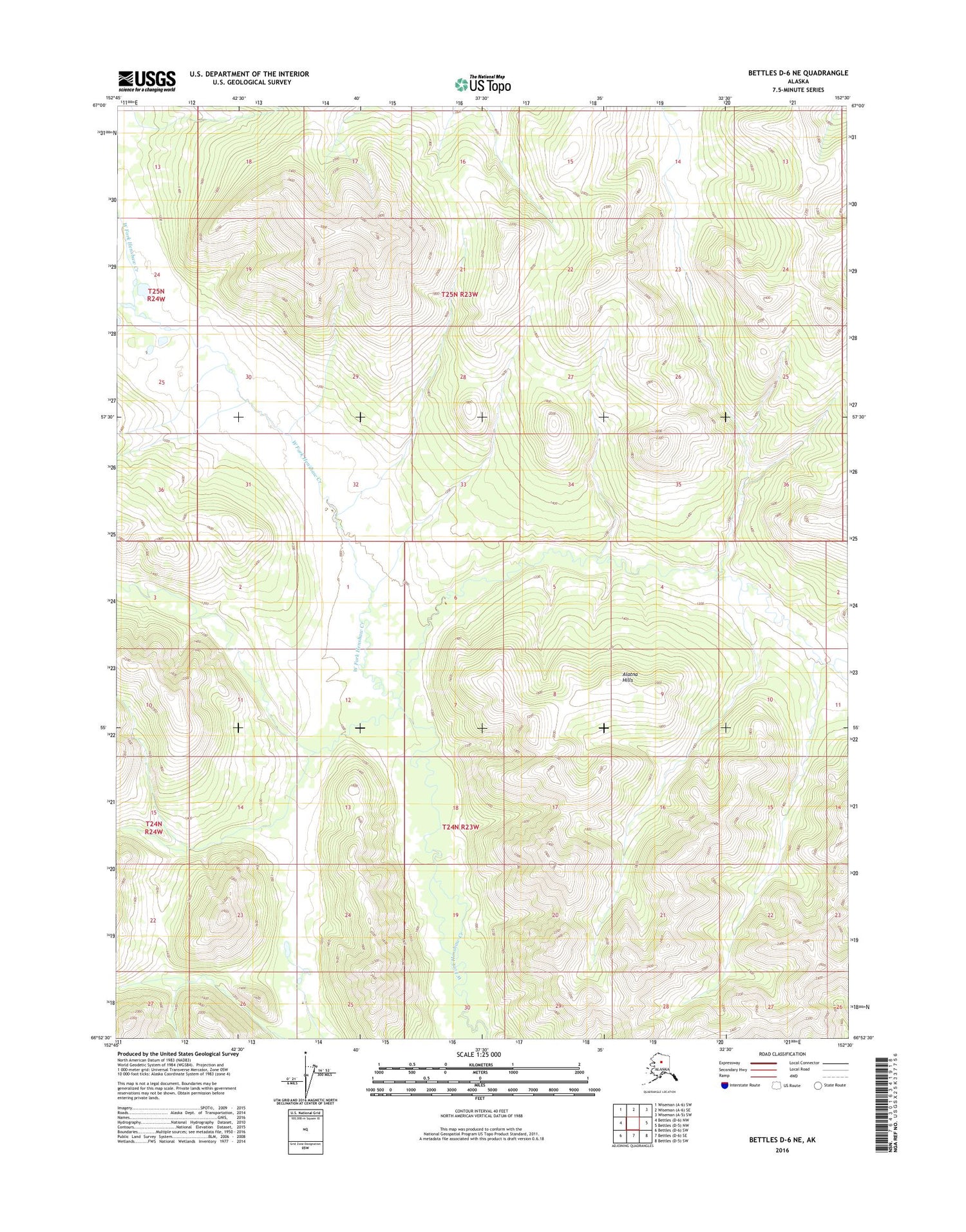 Bettles D-6 NE Alaska US Topo Map Image