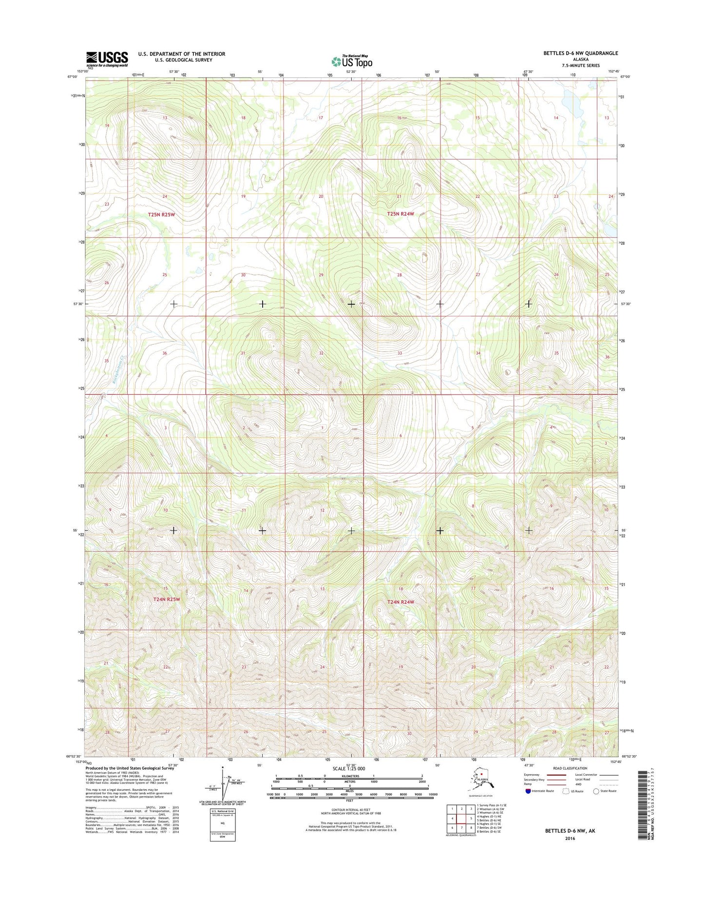 Bettles D-6 NW Alaska US Topo Map Image