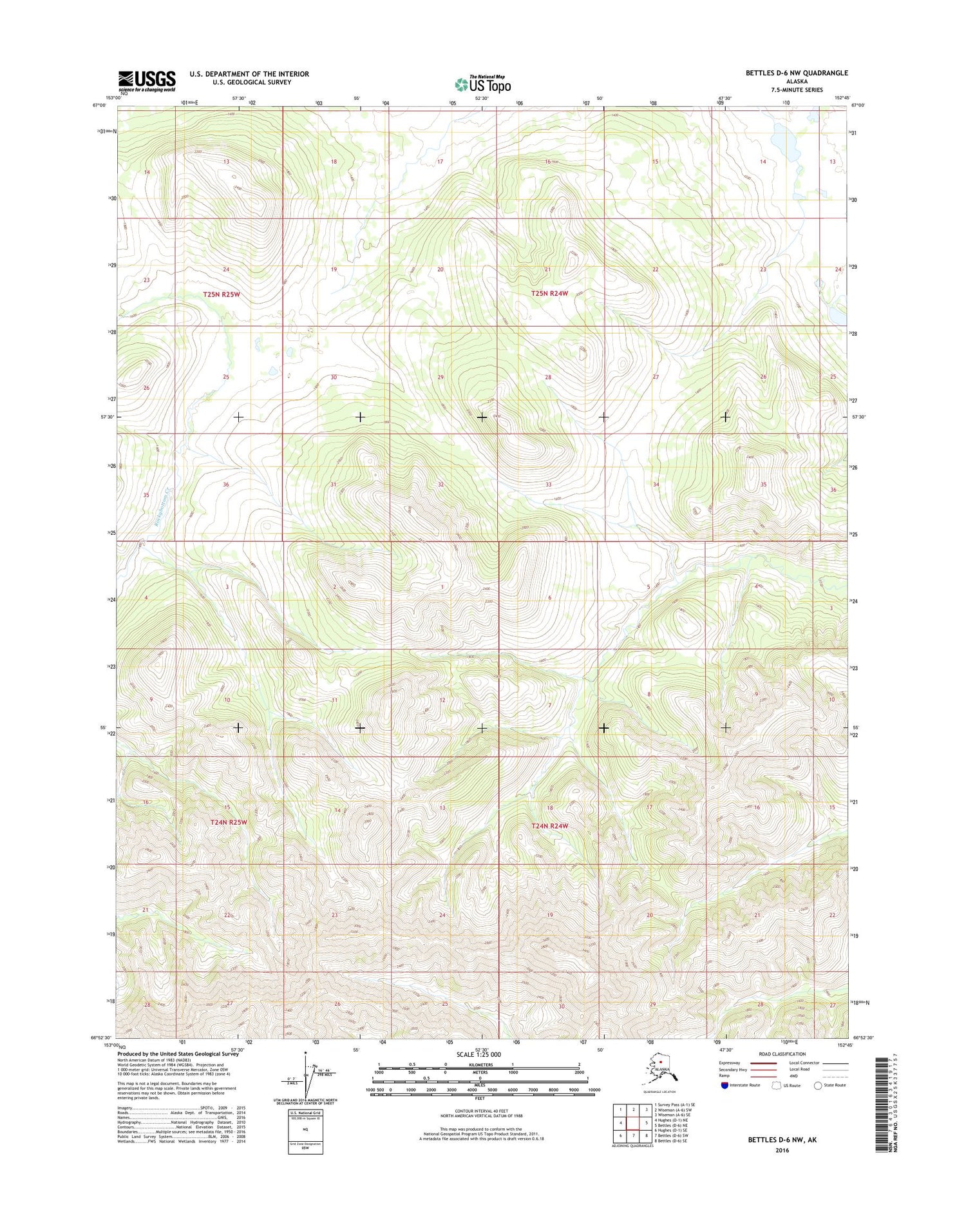Bettles D-6 NW Alaska US Topo Map Image