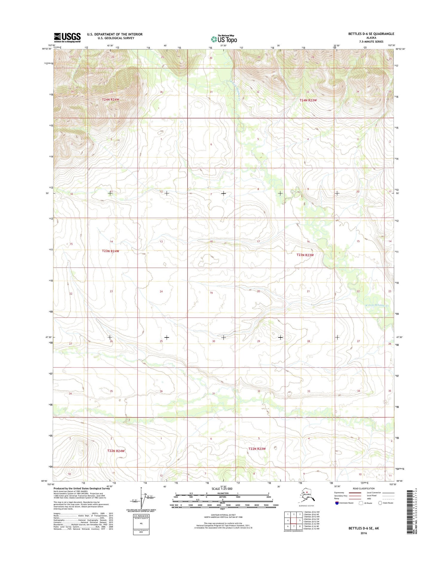 Bettles D-6 SE Alaska US Topo Map Image