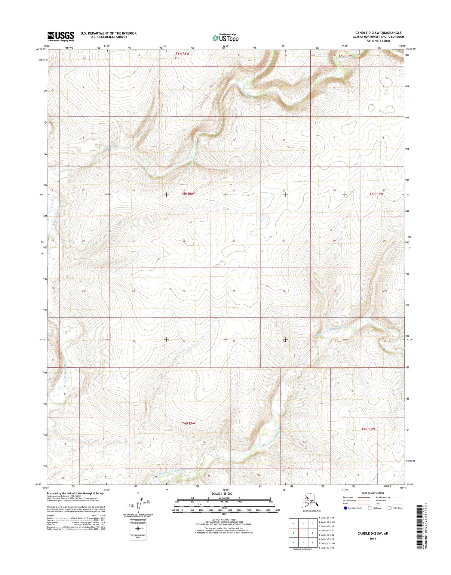 Candle D-2 SW Alaska US Topo Map Image
