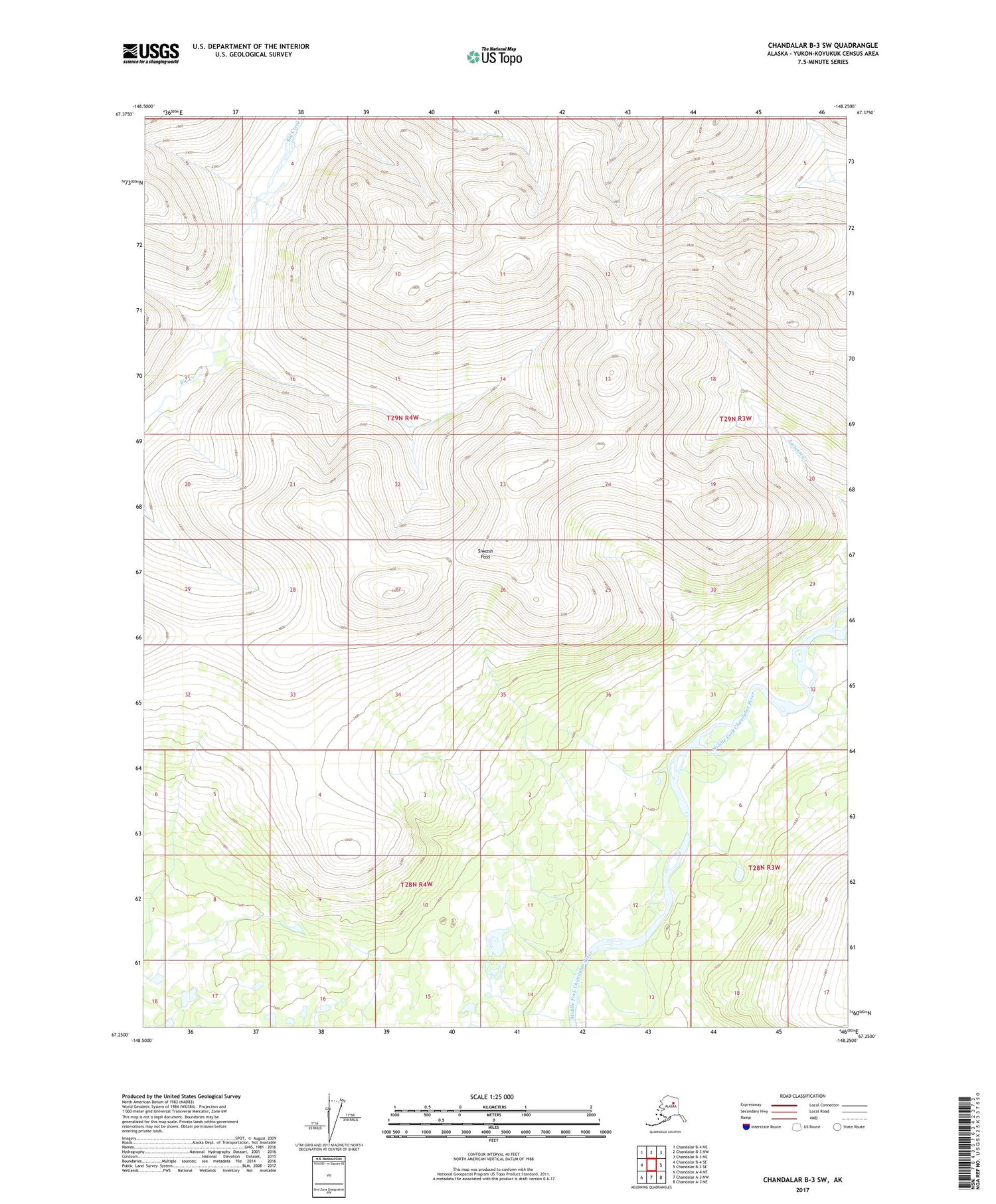 Chandalar B-3 SW Alaska US Topo Map Image