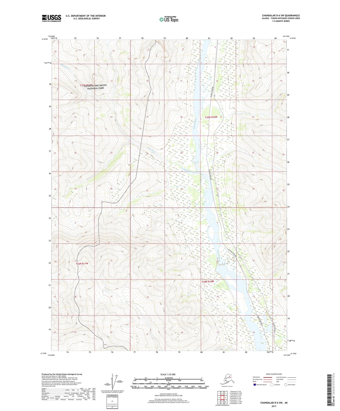 Chandalar D-6 SW Alaska US Topo Map Image