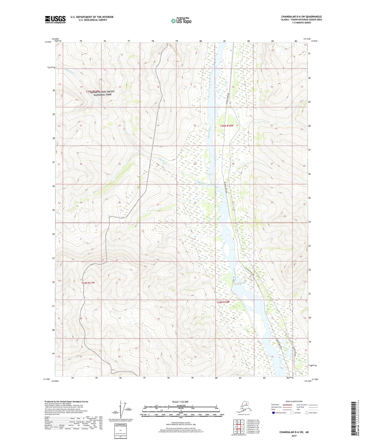 Chandalar D-6 SW Alaska US Topo Map Image
