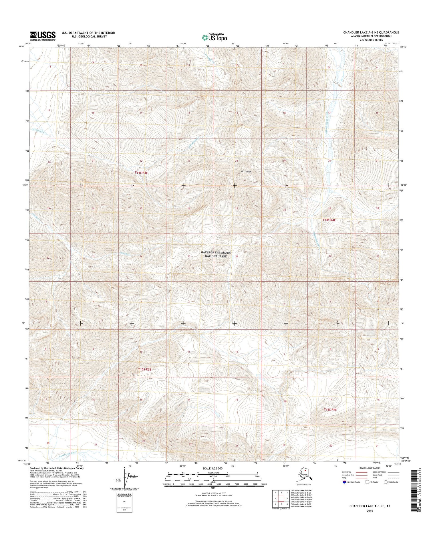 Chandler Lake A-3 NE Alaska US Topo Map Image