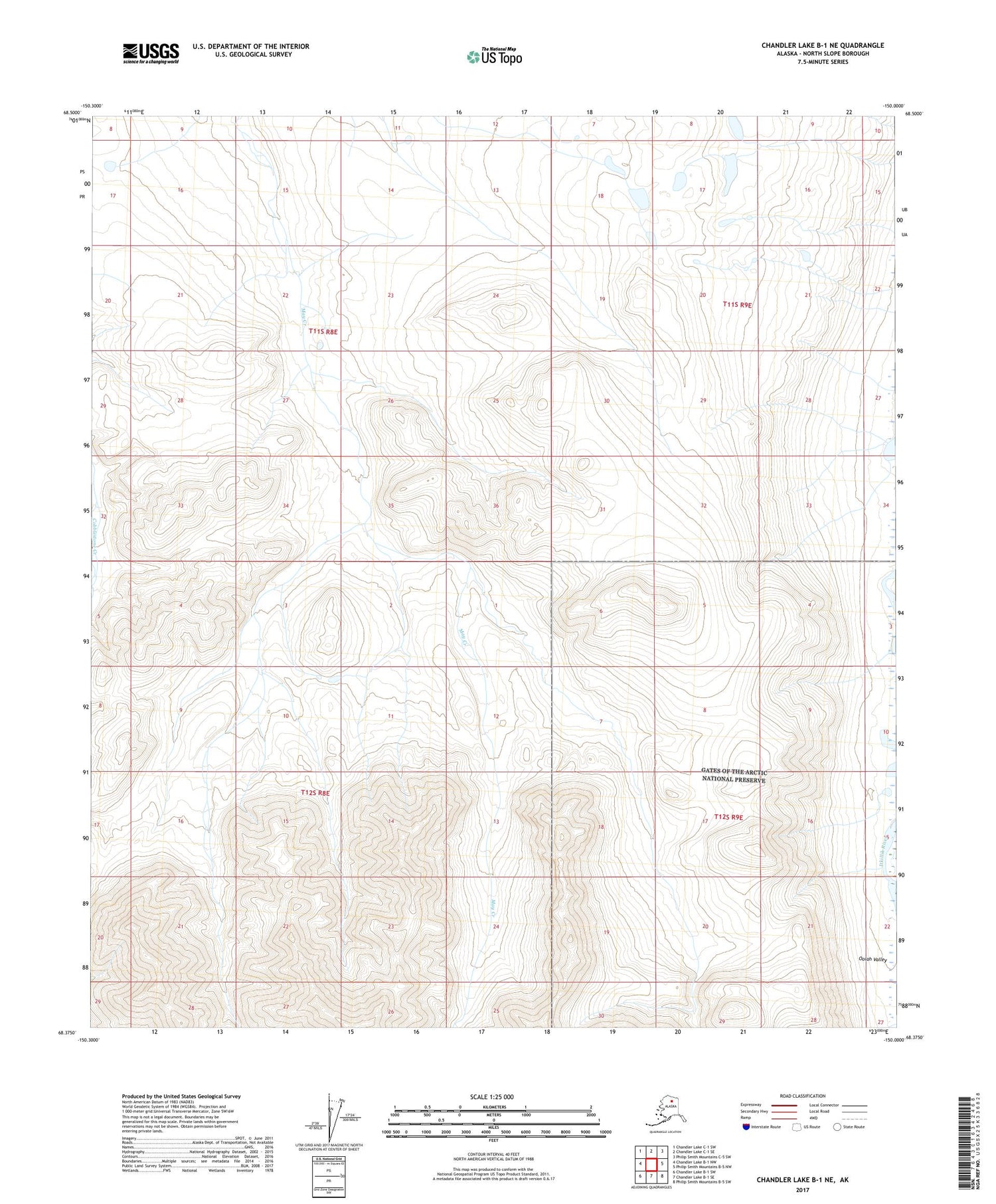 Chandler Lake B-1 NE Alaska US Topo Map Image