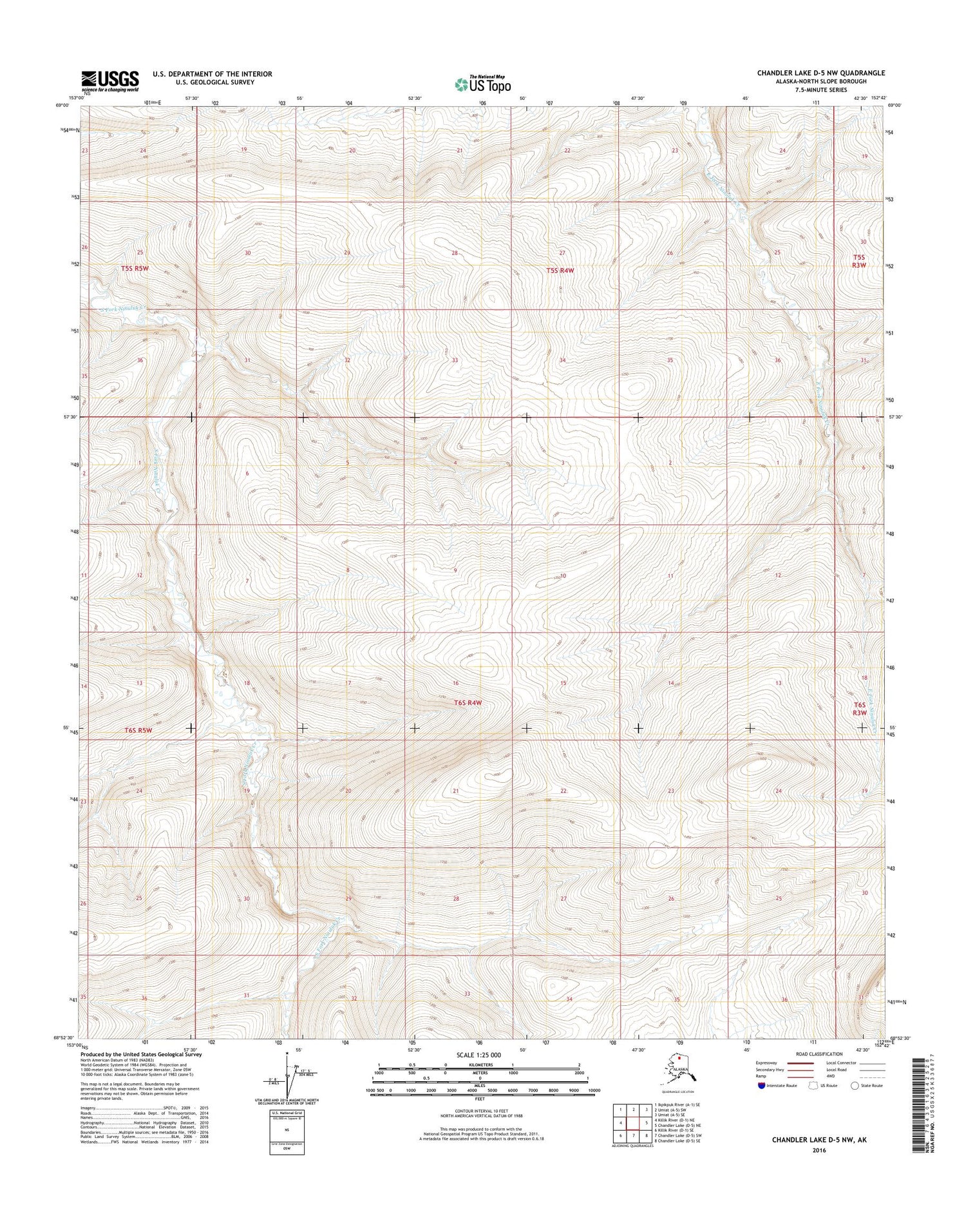 Chandler Lake D-5 NW Alaska US Topo Map Image